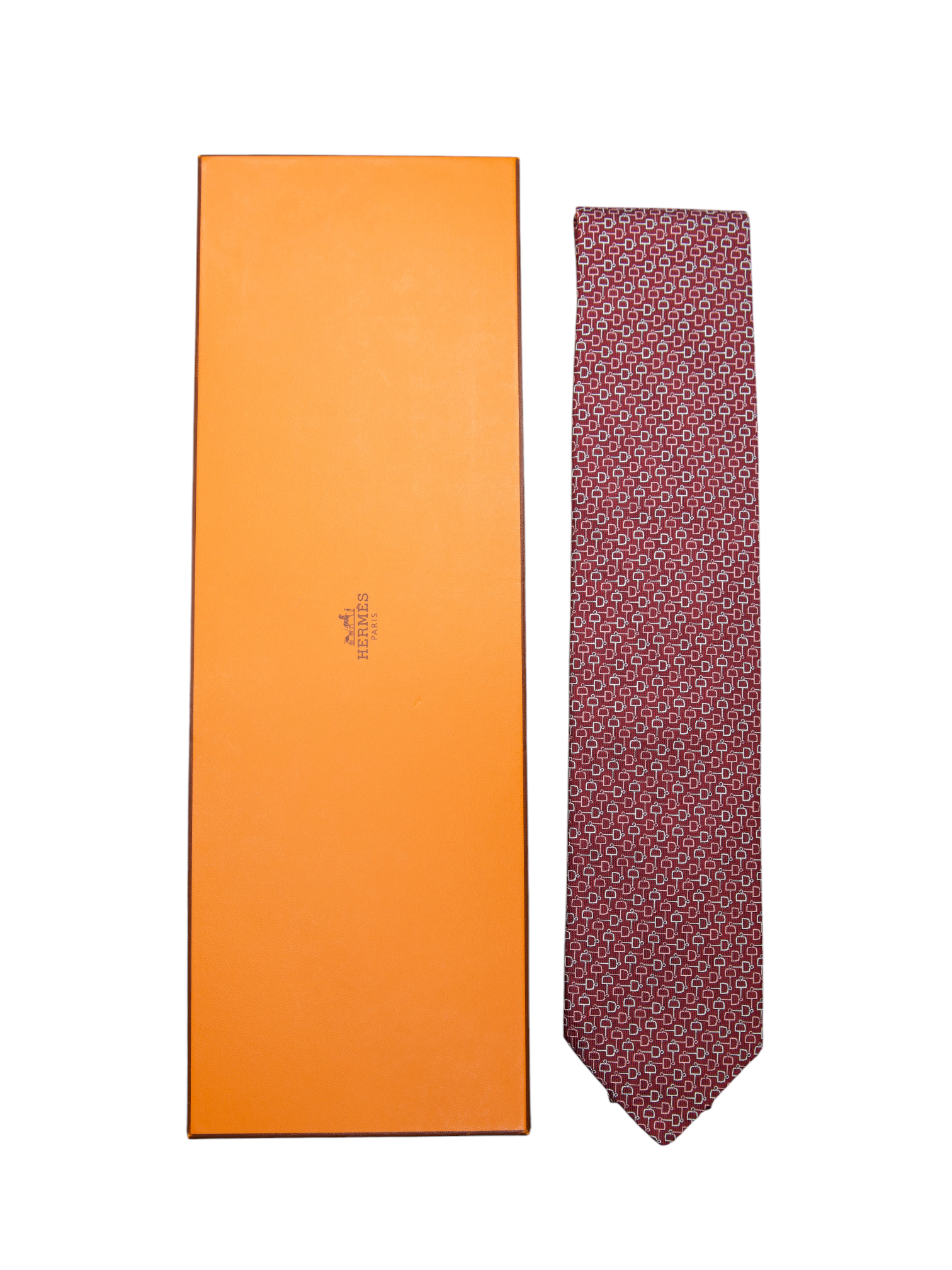 Hermès Red & White Silk Chain-Interlock Tie