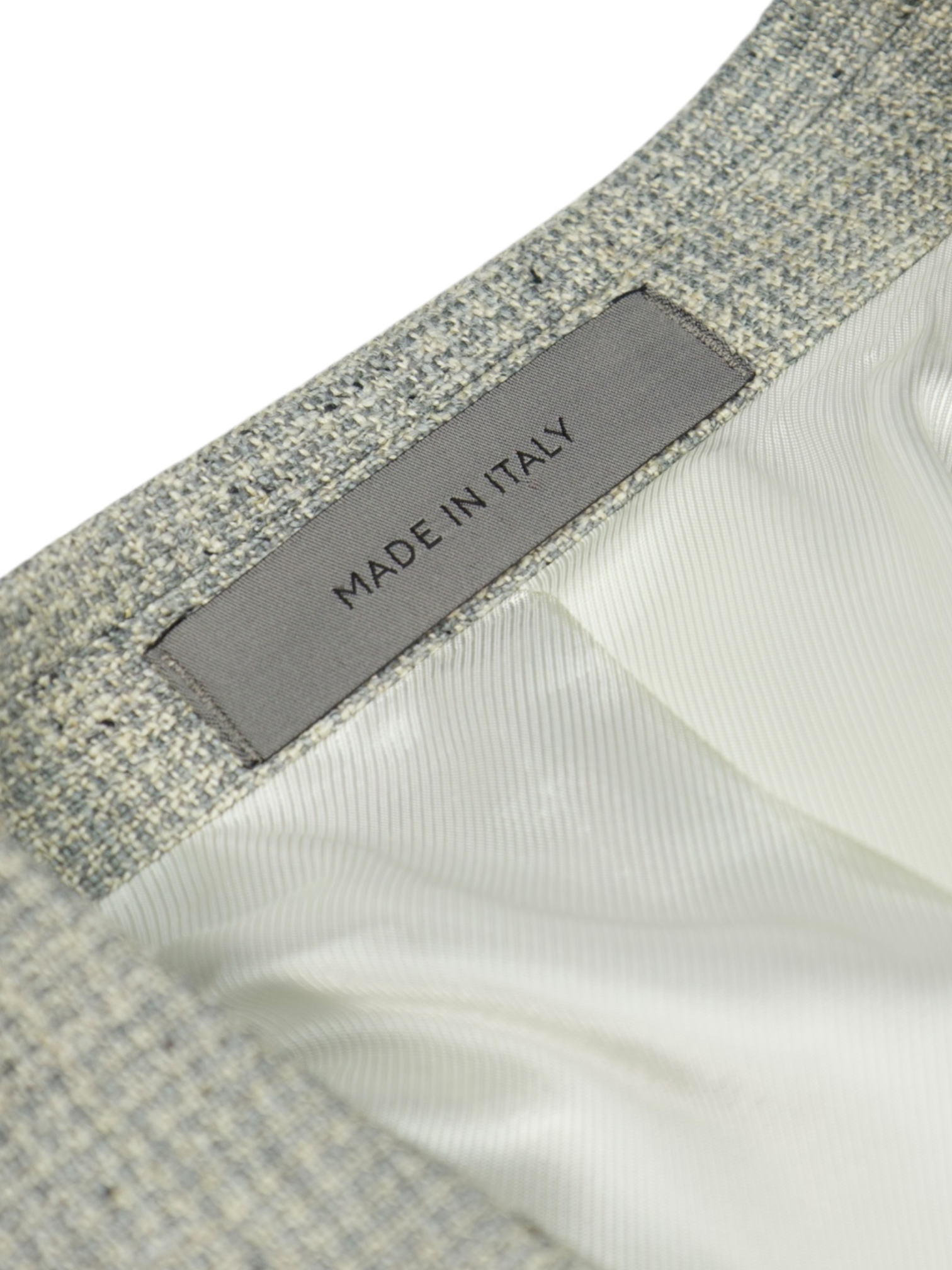 Corneliani Light Grey Double Breasted Silk, Linen & Wool Micro-Pattern Jacket