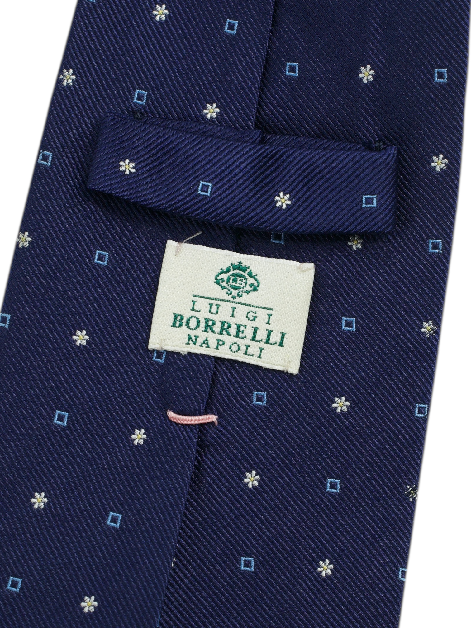 Luigi Borrelli 5-Fold Dark Blue Silk Star & Square Pattern Tie