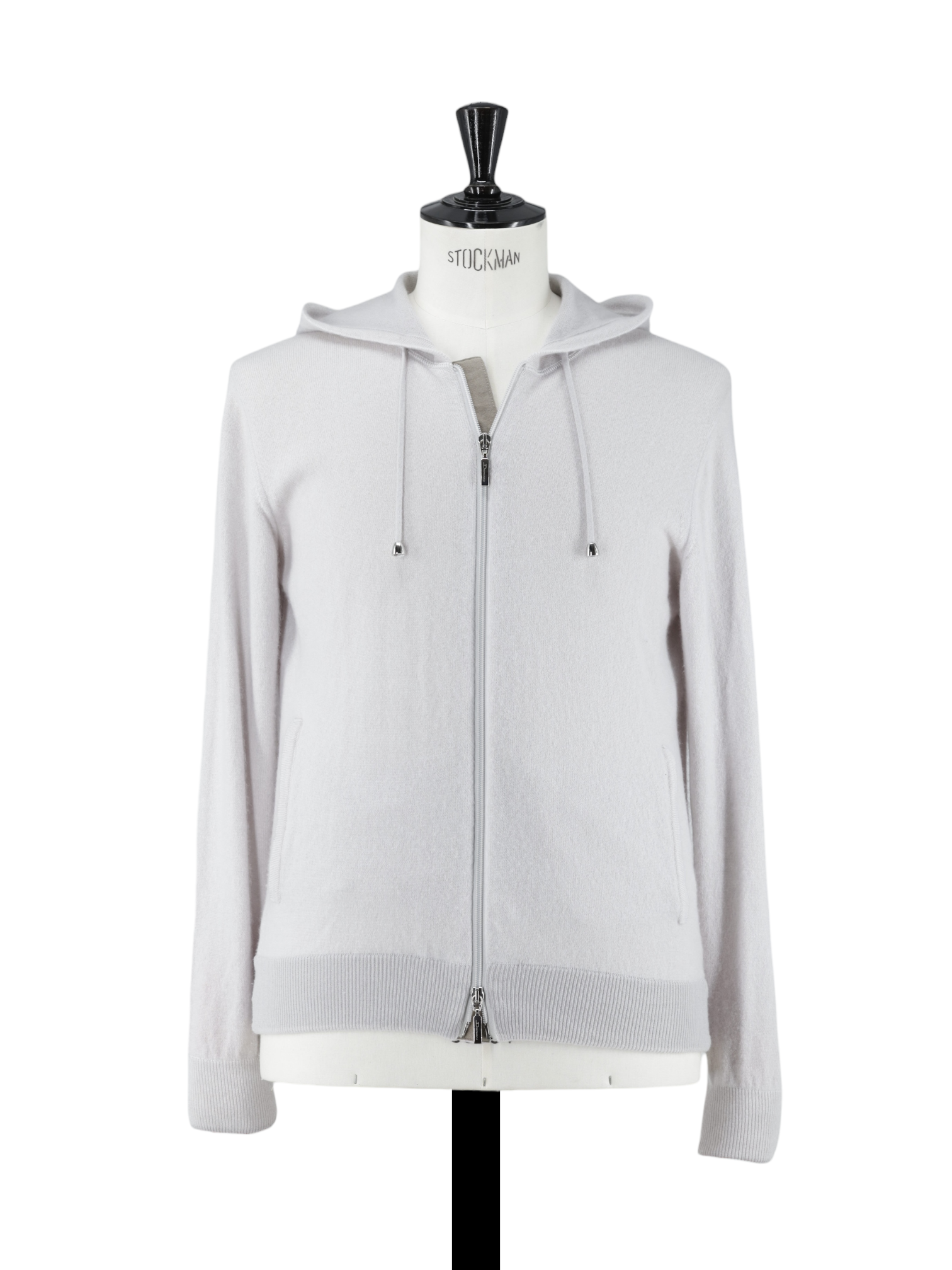 Doriani Greige Pure Cashmere Full-Zip Hooded Sweater
