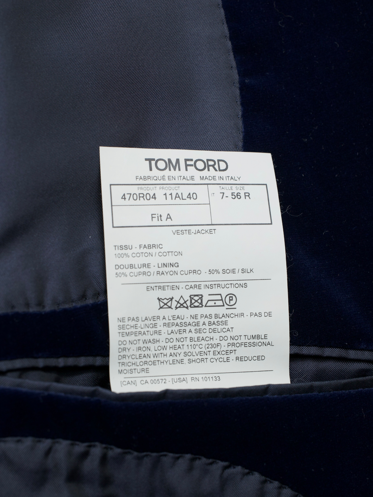 Tom Ford Dark Blue Cotton Velvet Windsor Jacket