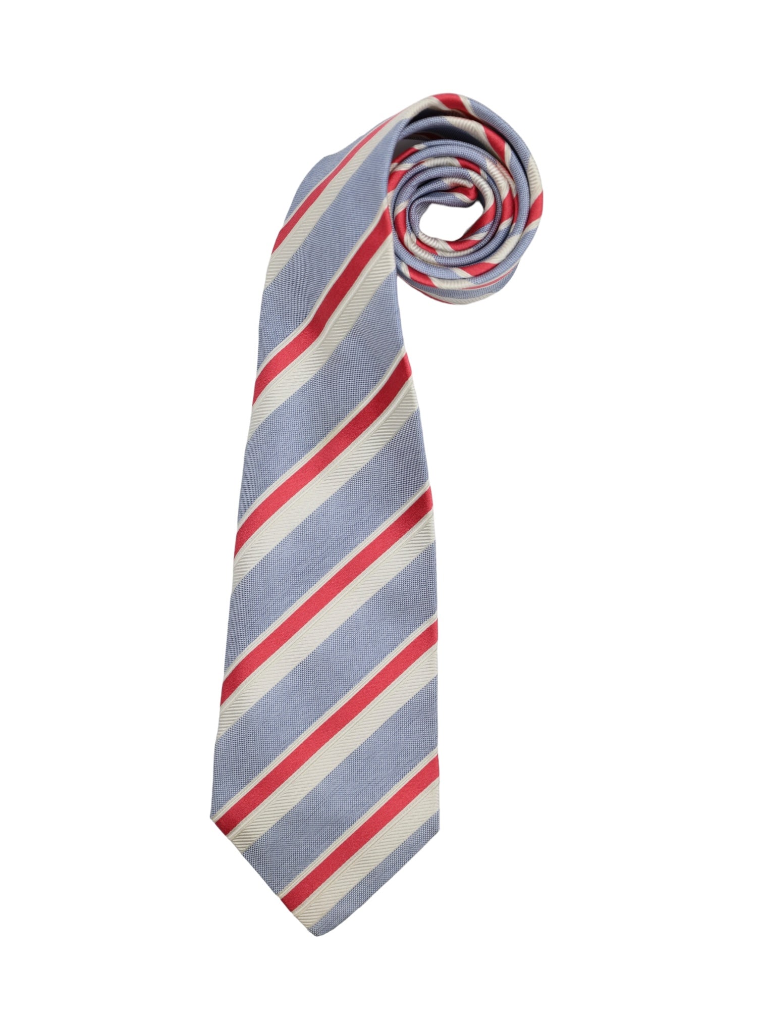 Kiton 5-Fold Ice Blue & Red Club Stripe Tie