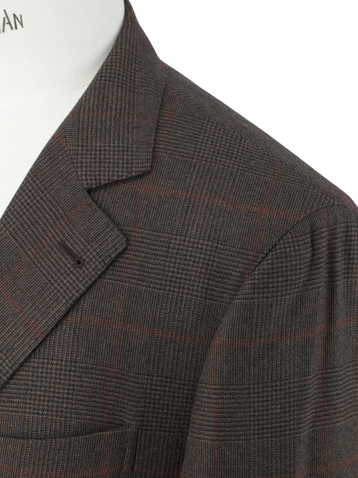 Brunello Cucinelli Dark Brown & Burgundy Wool & Cashmere Glenplaid Jacket
