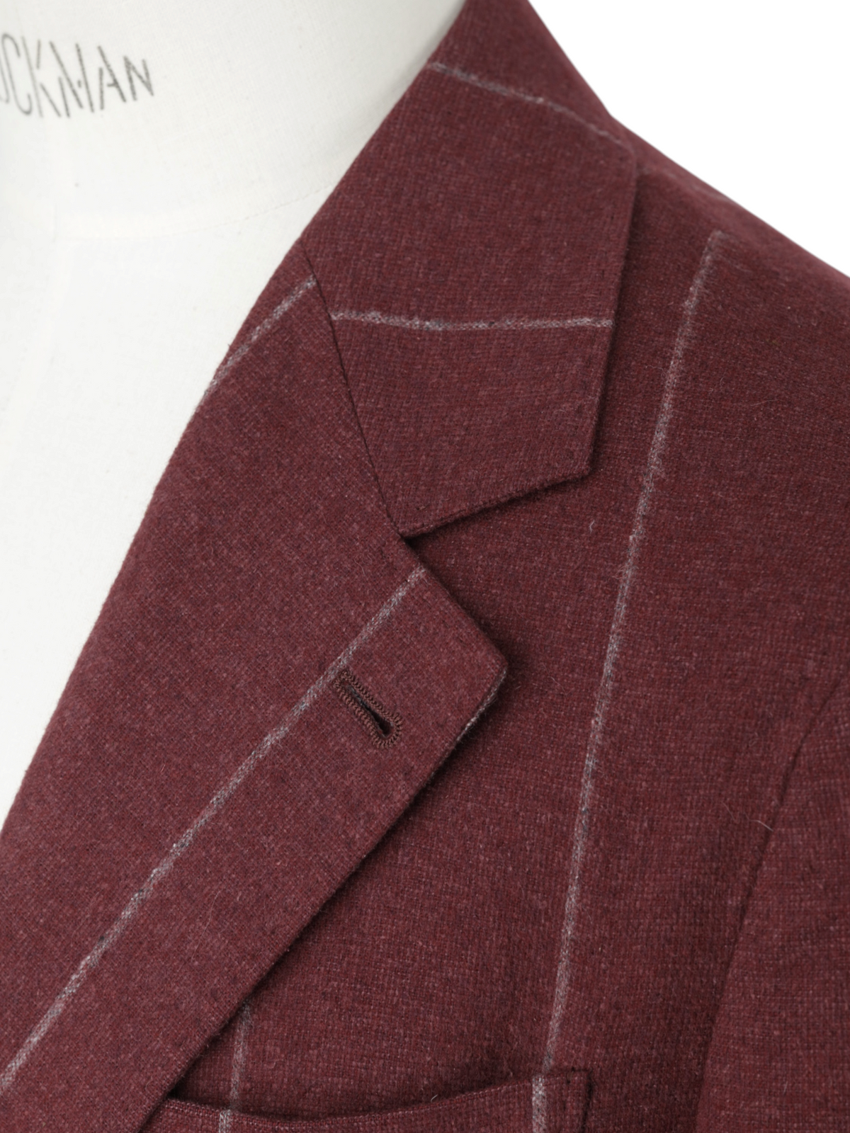 Brunello Cucinelli Dark Red Silk, Wool & Cashmere Double Breasted Chalkstripe Jacket