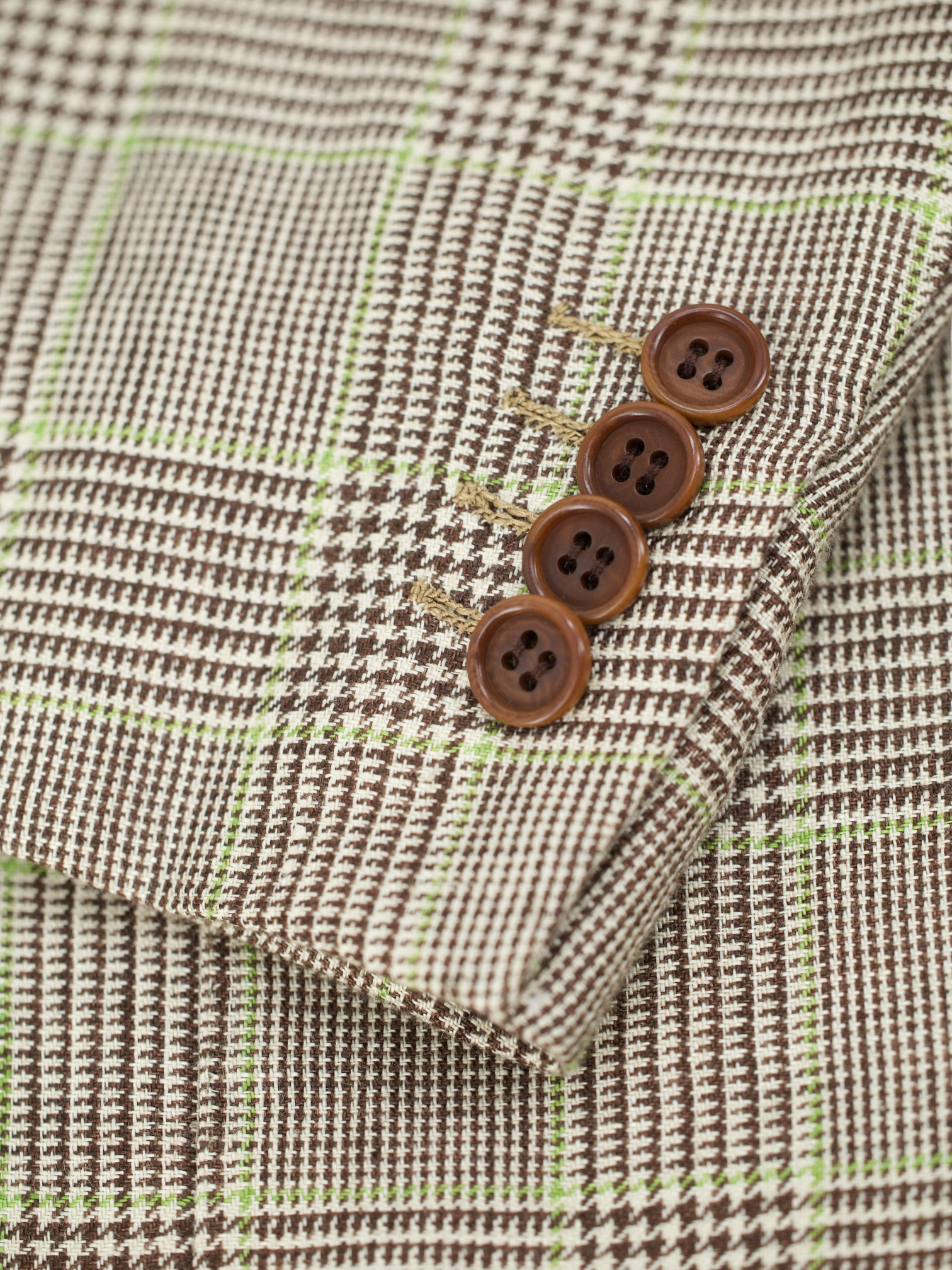 Kiton Light Brown & Lime Green Pure Linen Prince of Wales Jacket