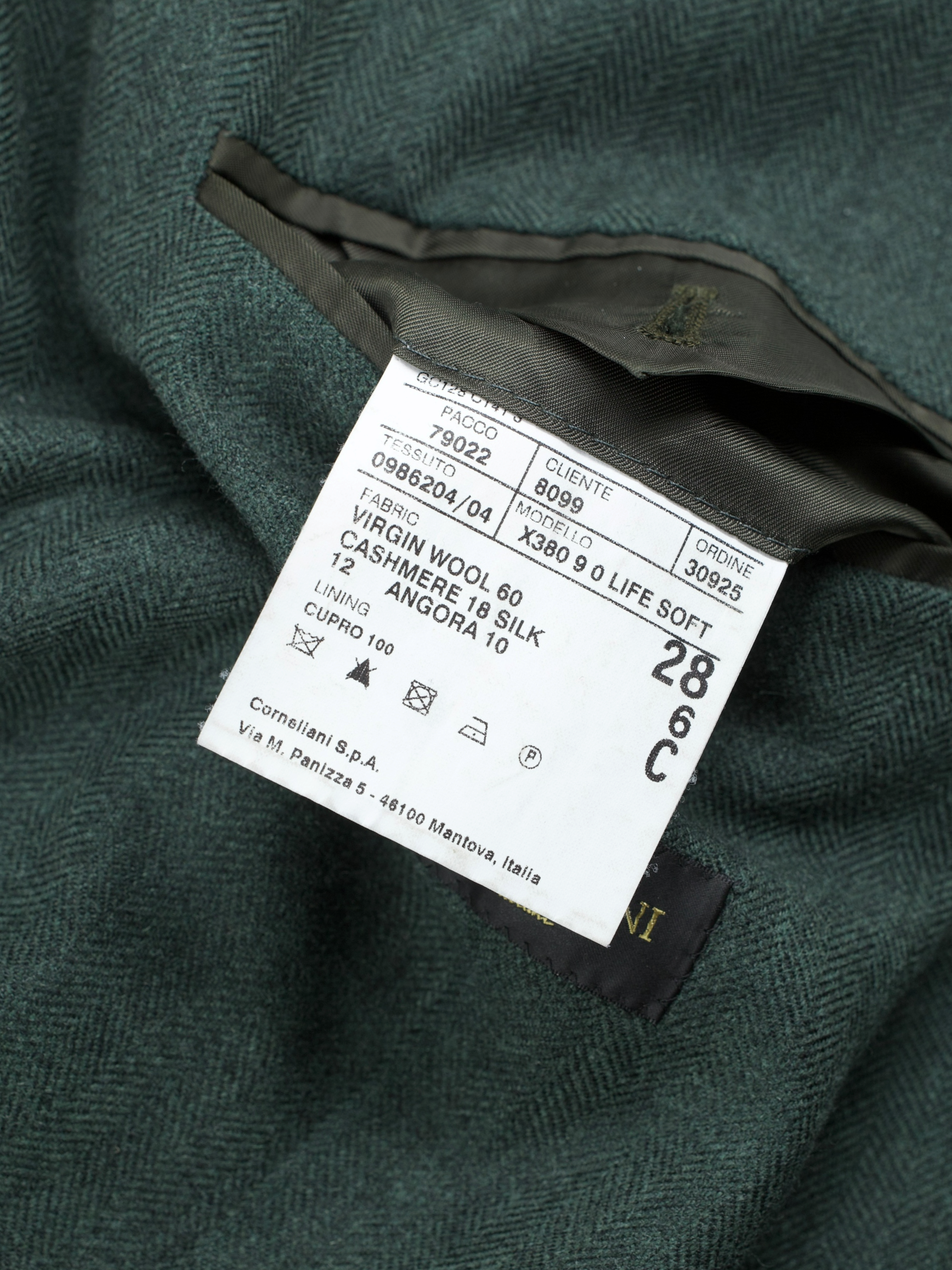 Corneliani Verdigris Green Wool, Cashmere, Silk & Angora Herringbone Jacket