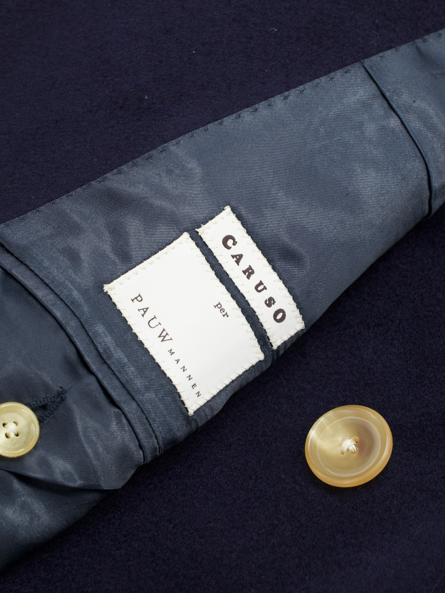 Caruso Navy Double Breasted Loro Piana Ing. Wool & Cashmere Overcoat