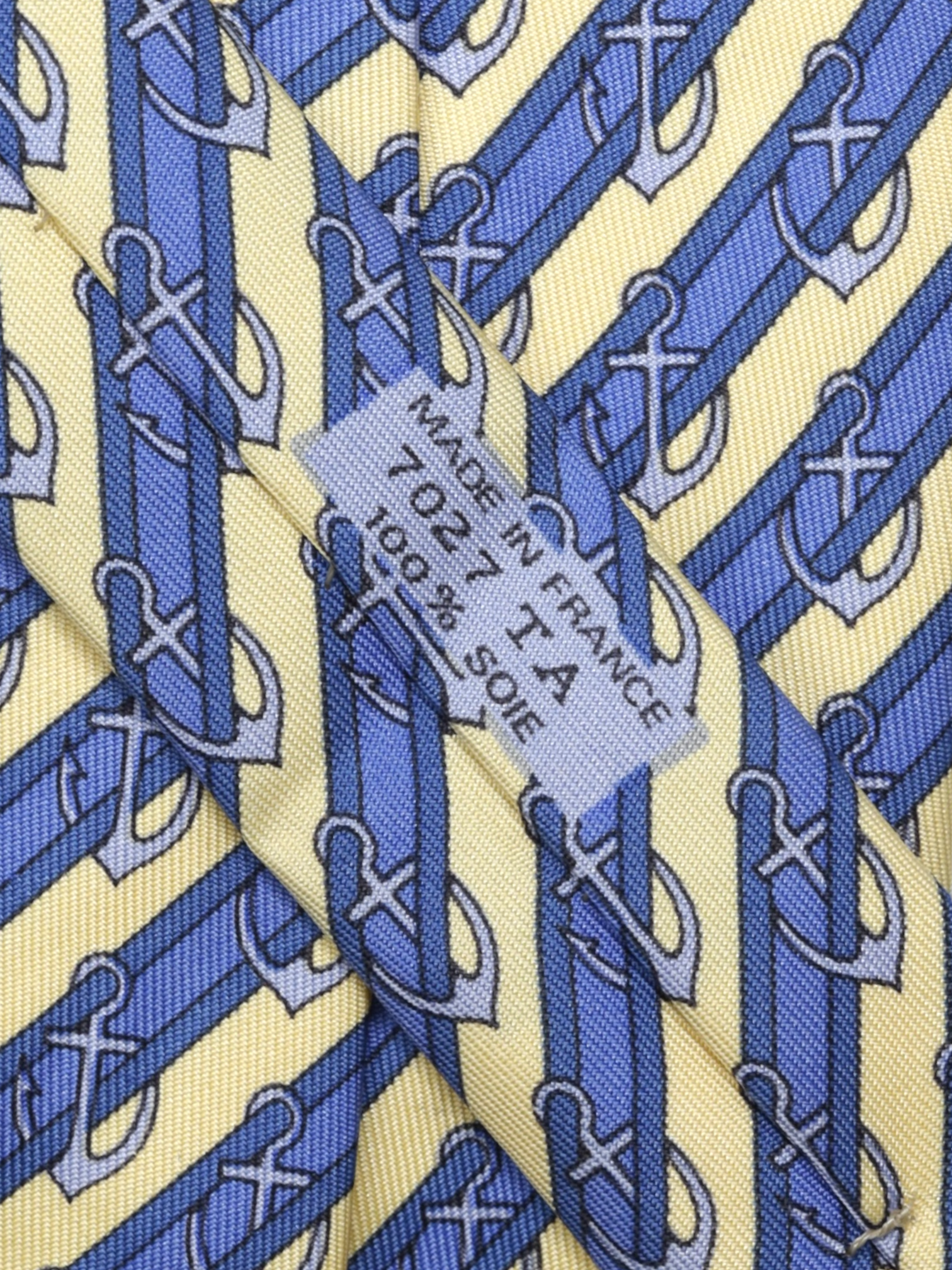 Hermès Staalblauw & Butter Geel Anchor-Pattern Striped Stropdas