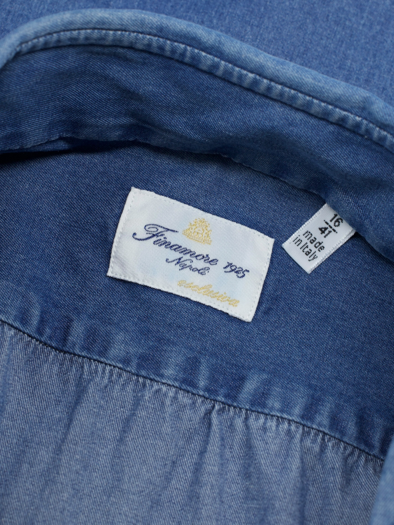 Finamore Blue Pure Cotton “Esclusiva” Sartorial Denim Shirt
