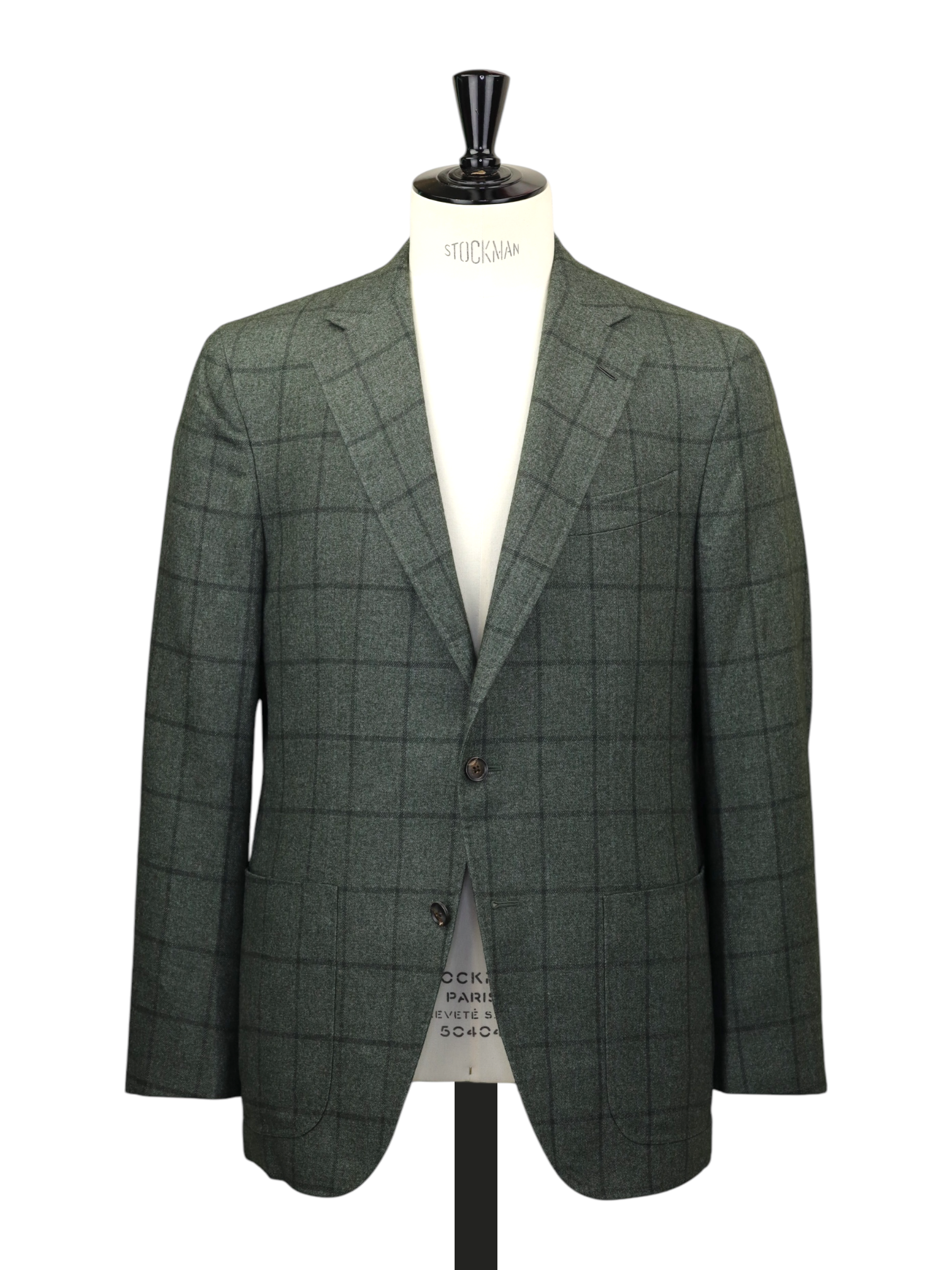 Caruso Sage Green Wool, Cotton & Cashmere Windowpane Aida Jacket