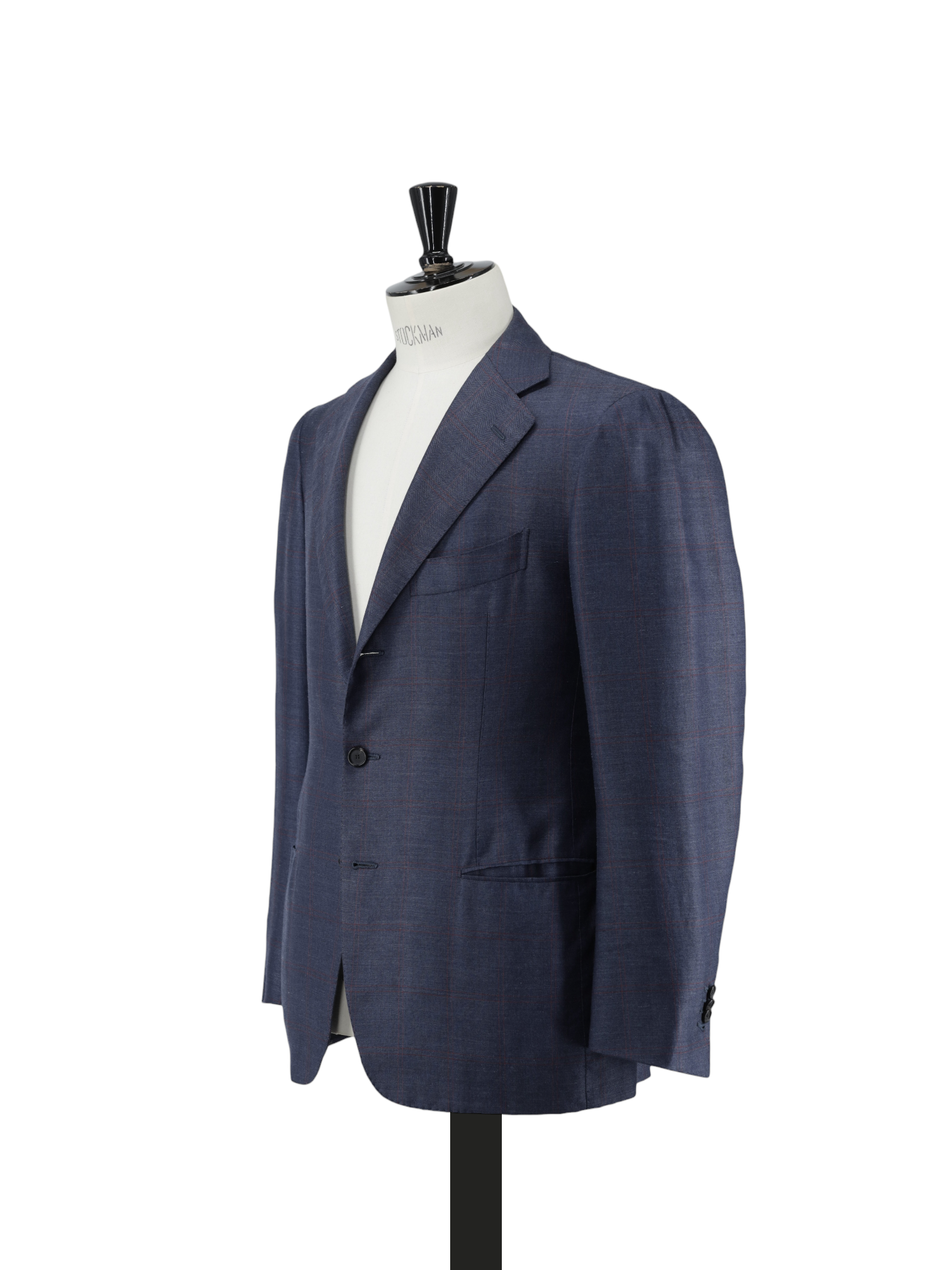 Cesare Attolini Steel Blue & Red Cashmere-Silk Windowpane Jacket