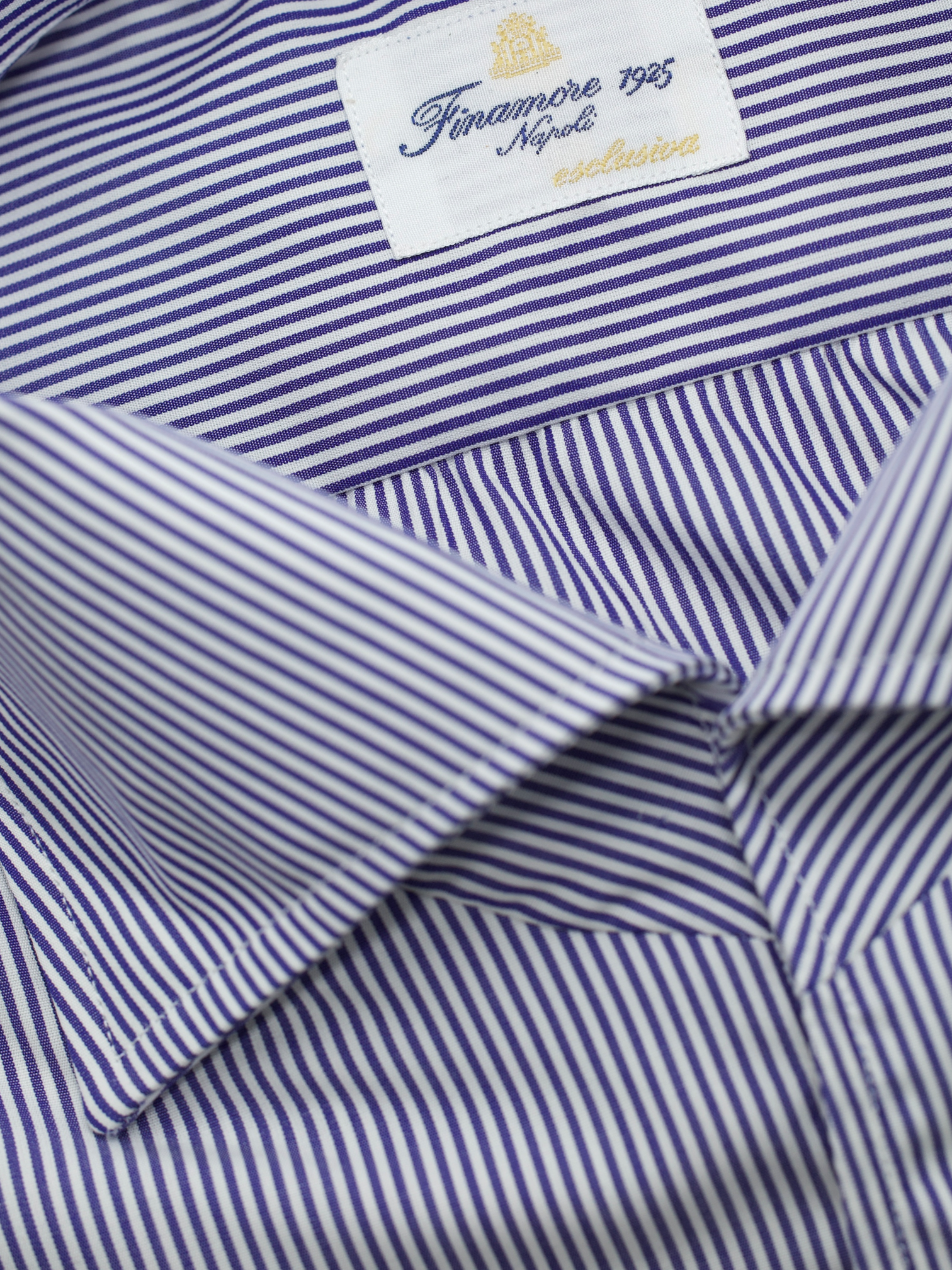 Finamore Esclusiva Blue Cotton Handmade One-Piece-Collar Pinstripe Shirt