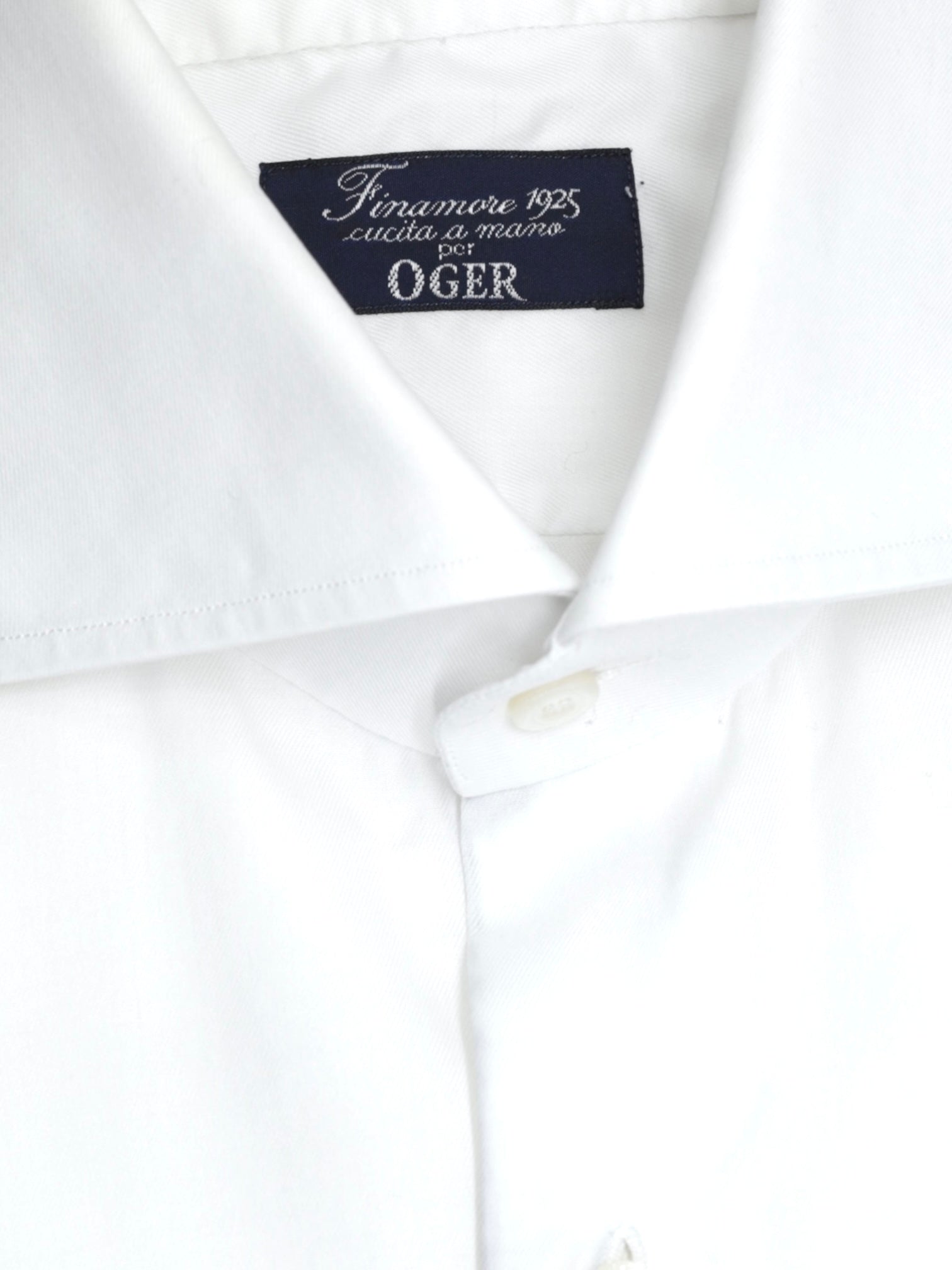 Finamore White Cotton Wide-Spread Collar Shirt