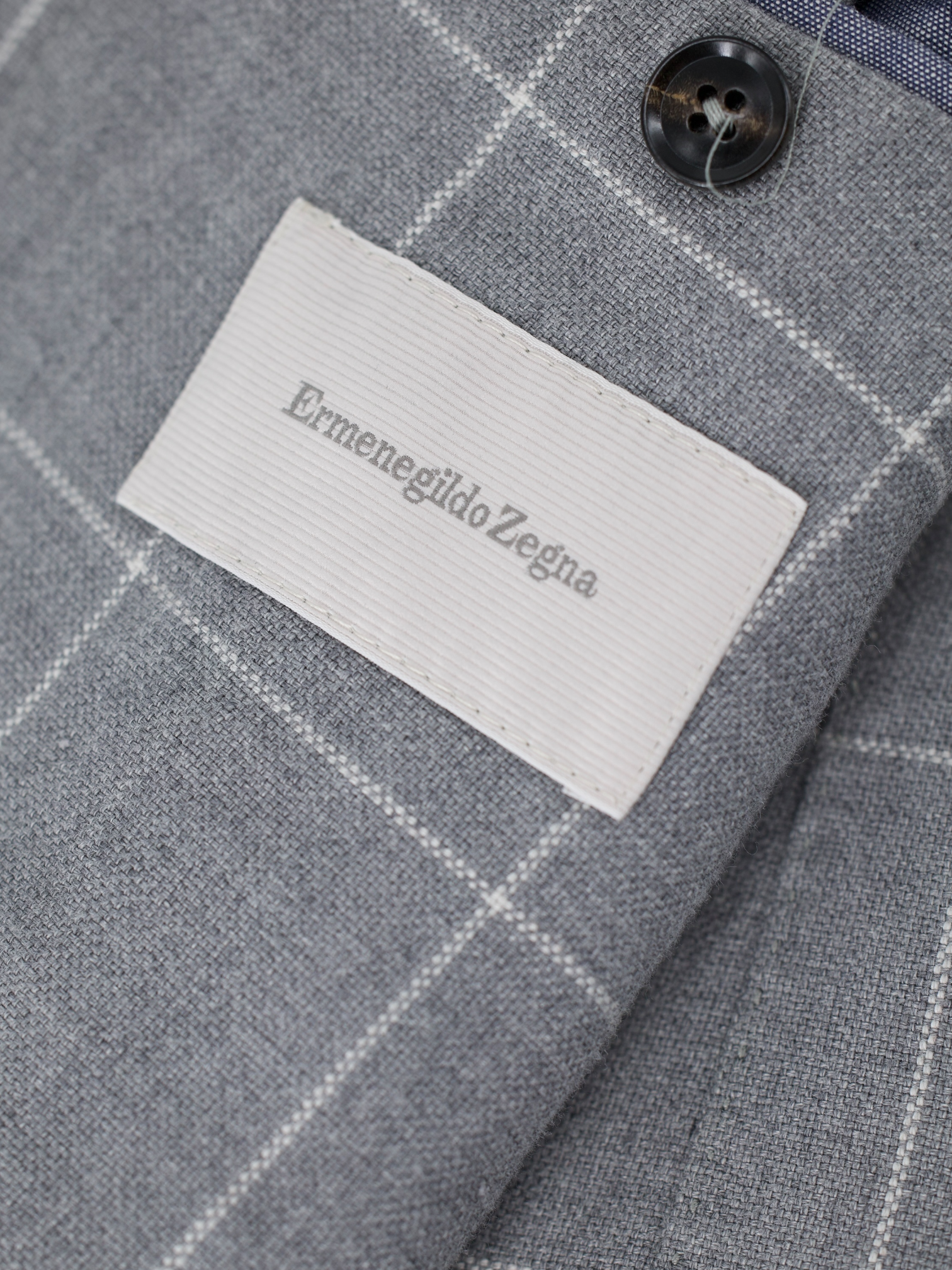Ermenegildo Zegna Light Grey Linen & Cotton Windowpane Jacket