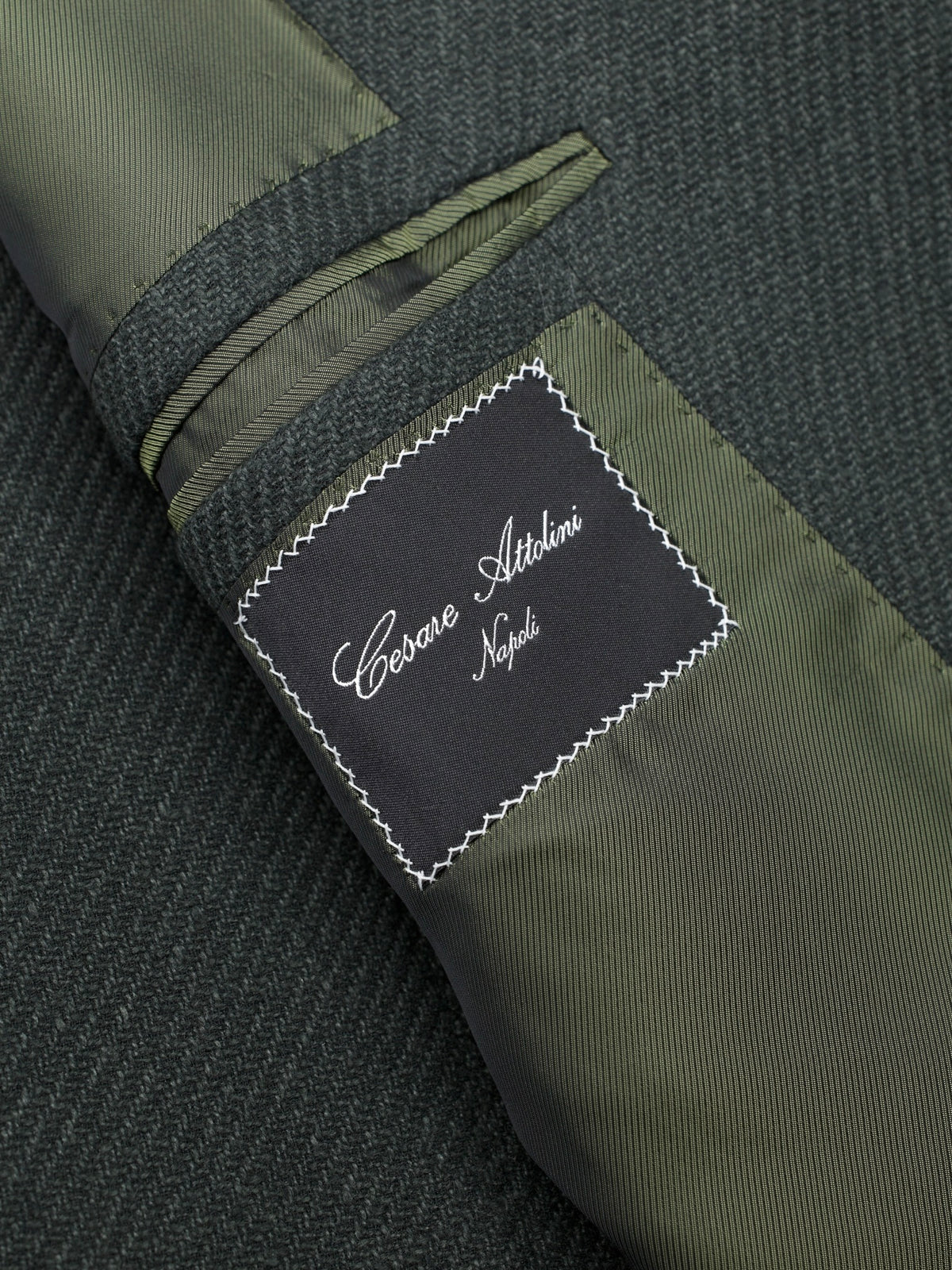 Cesare Attolini Forest Green Wool, Silk & Cashmere Micro-Pattern Jacket