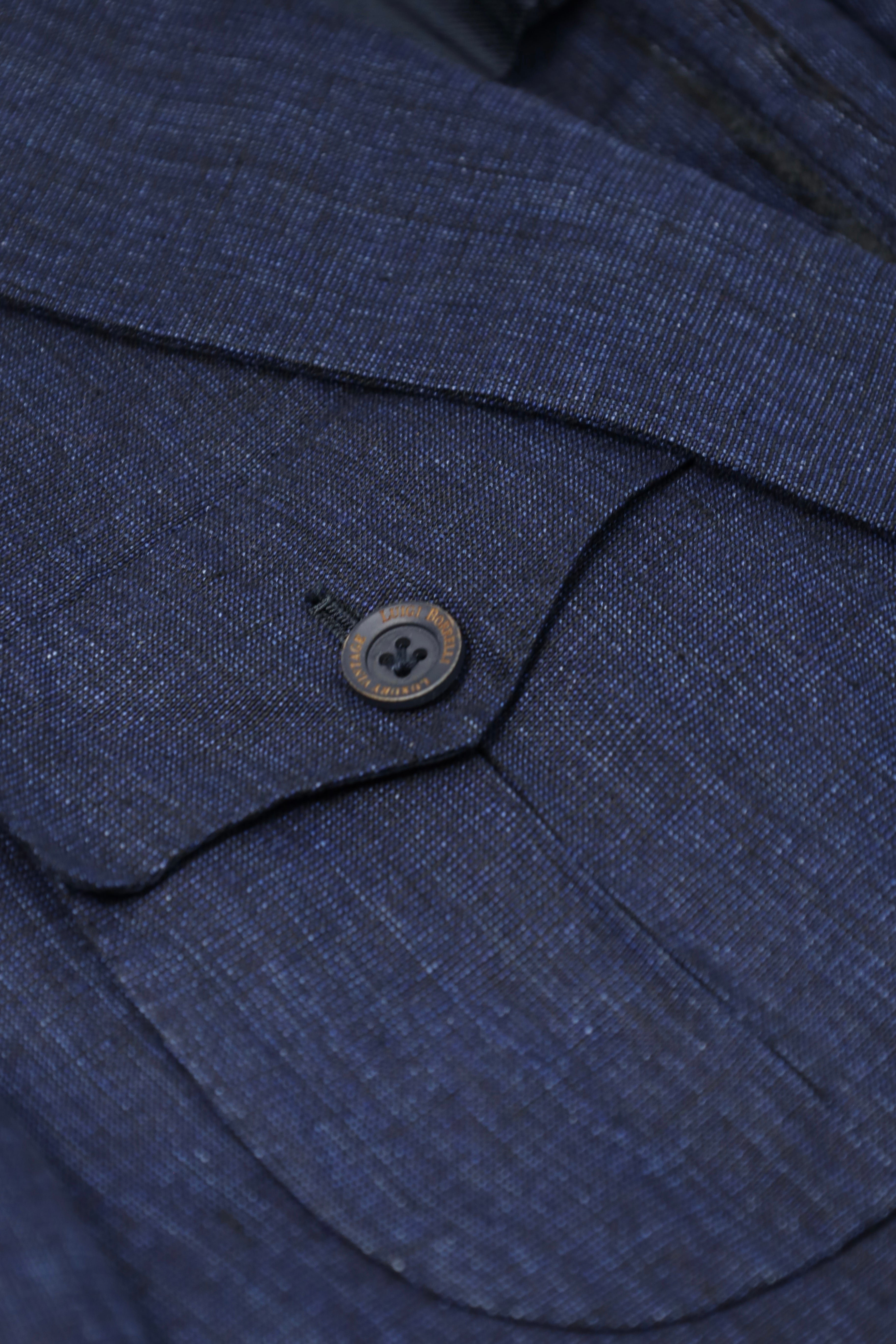 Luigi Borrelli Vintage Indigo Blue Linen Safari Jacket