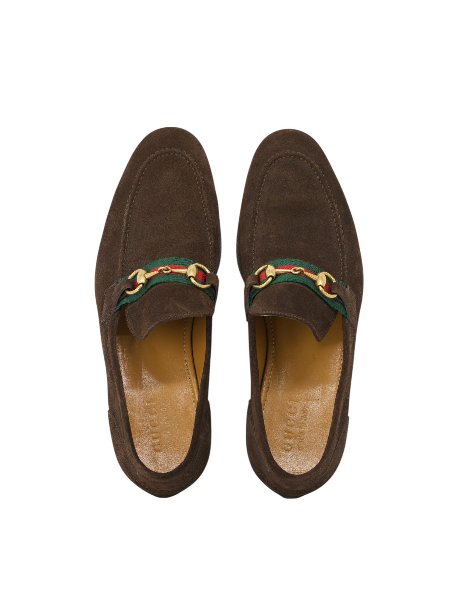 Gucci Chocolate Brown Suede & Web Stripe Jordaan Horsebit Loafer
