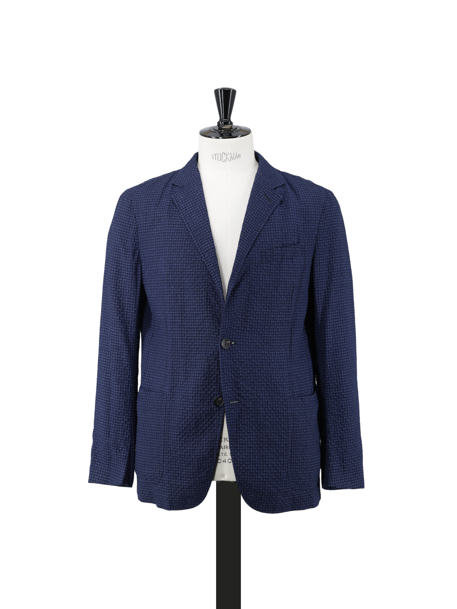Ermenegildo Zegna Dark Blue Wool, Linen, Silk & Stretch Seersucker Gingham Jacket