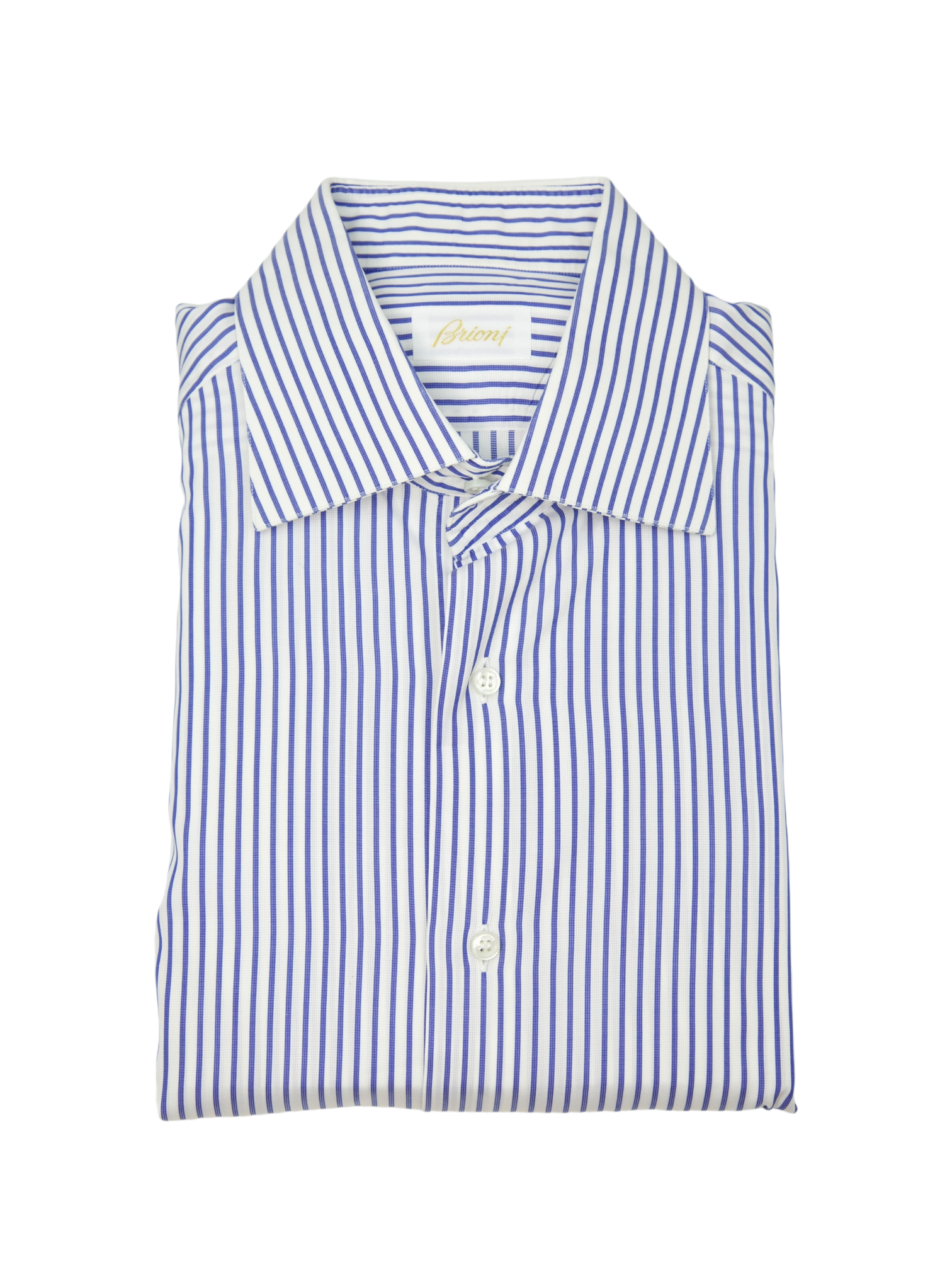Brioni White & Royal Blue Cotton Bengal Stripe Shirt