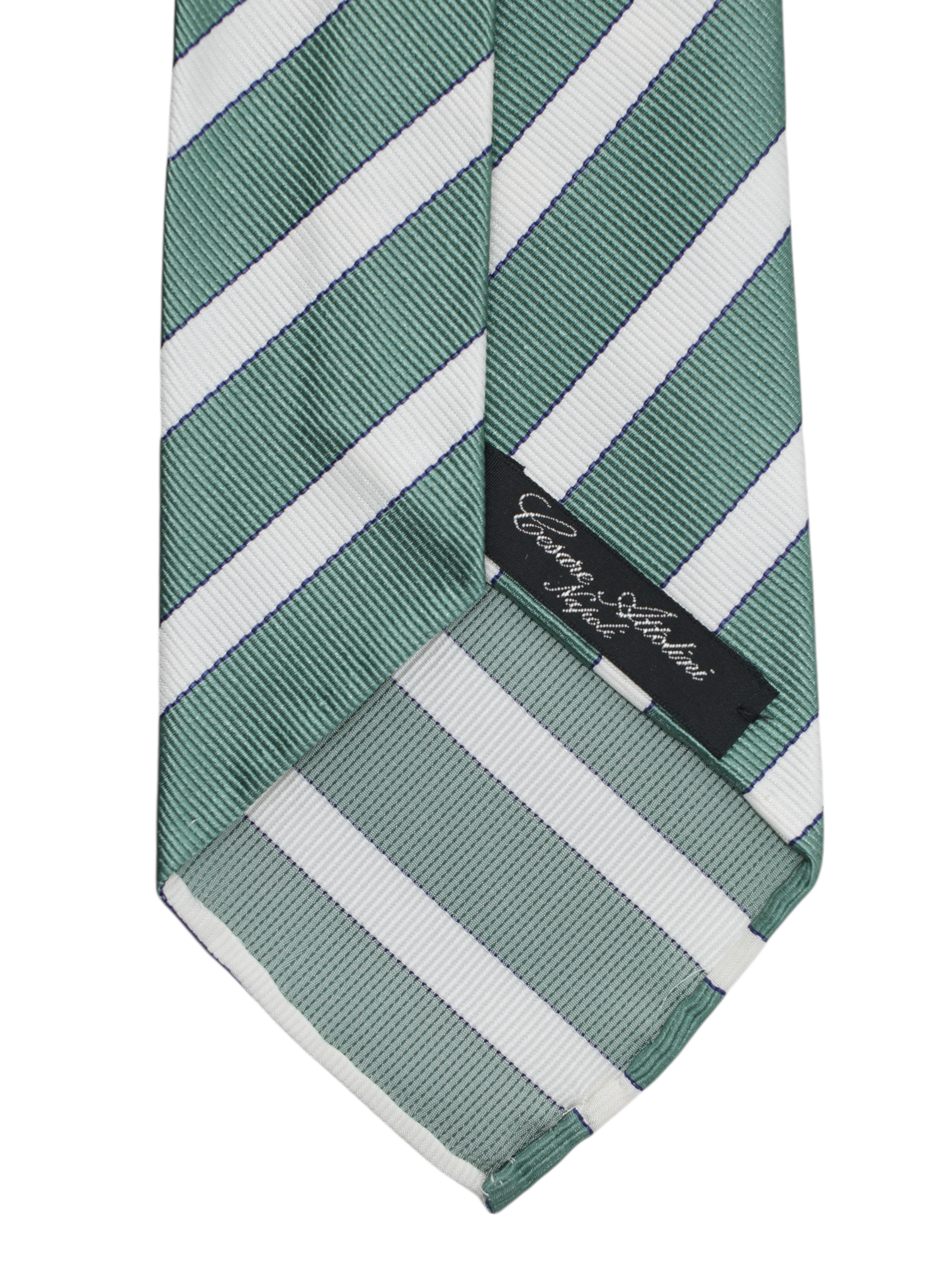 Cesare Attolini Sage Green & White Handrolled Silk Club Stripe Tie