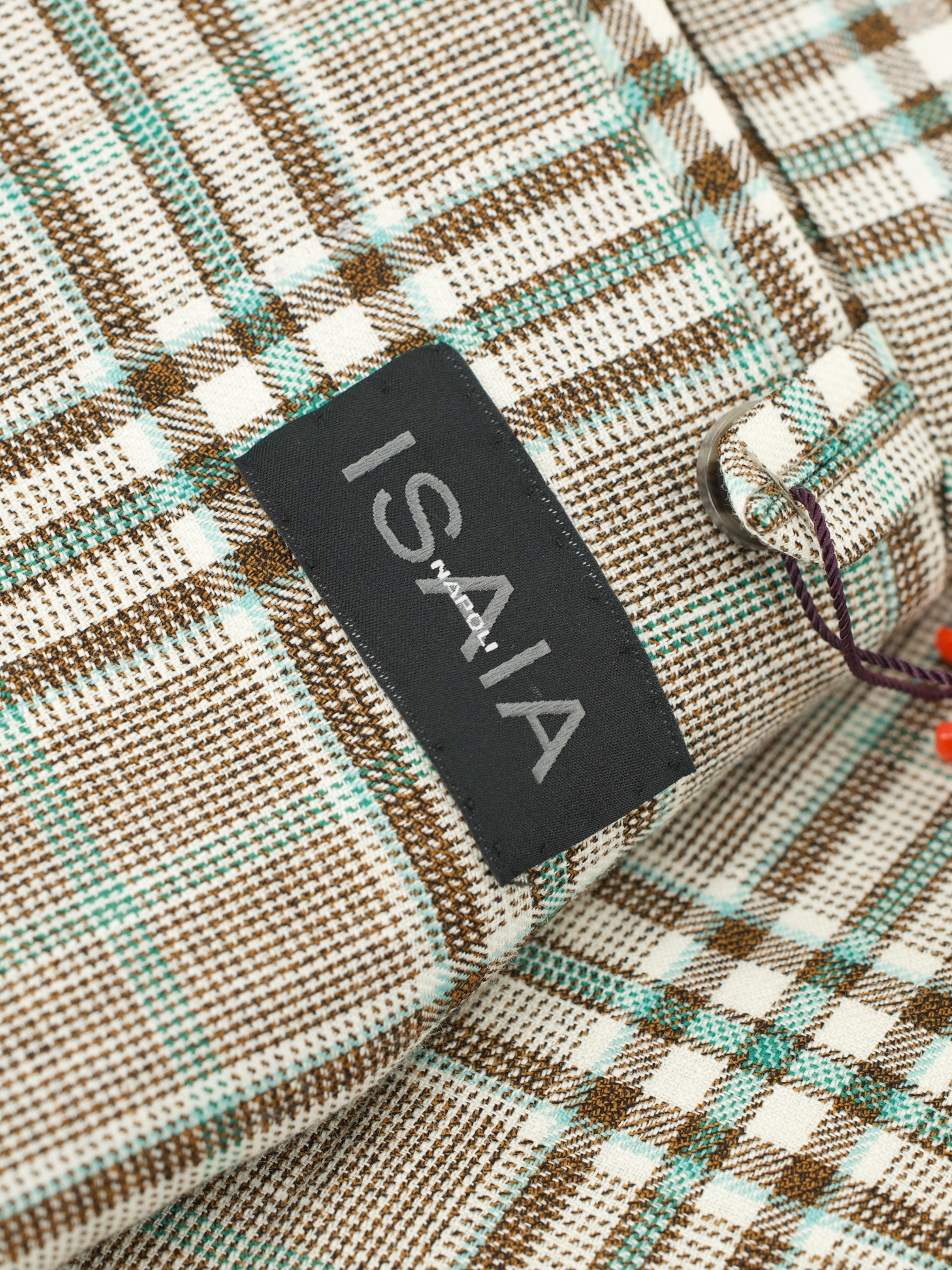 Isaia Taupe & Turquoise Wool, Linen, Silk & Cashmere Tartan Jacket