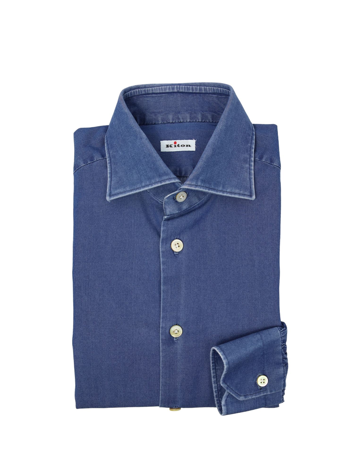 Kiton Denim Blue Chambray Cotton Shirt