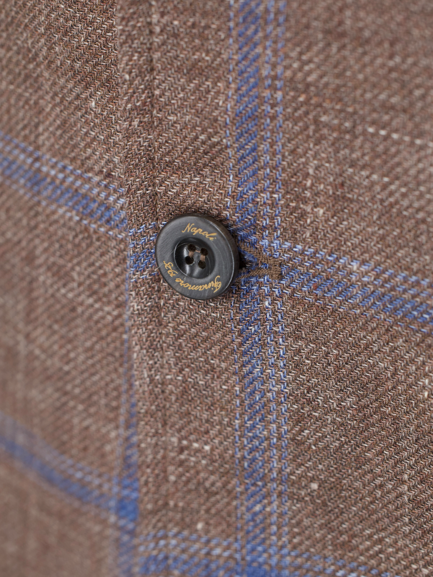 Finamore Brown & Blue Wool & Linen Checkered Shirt Jacket