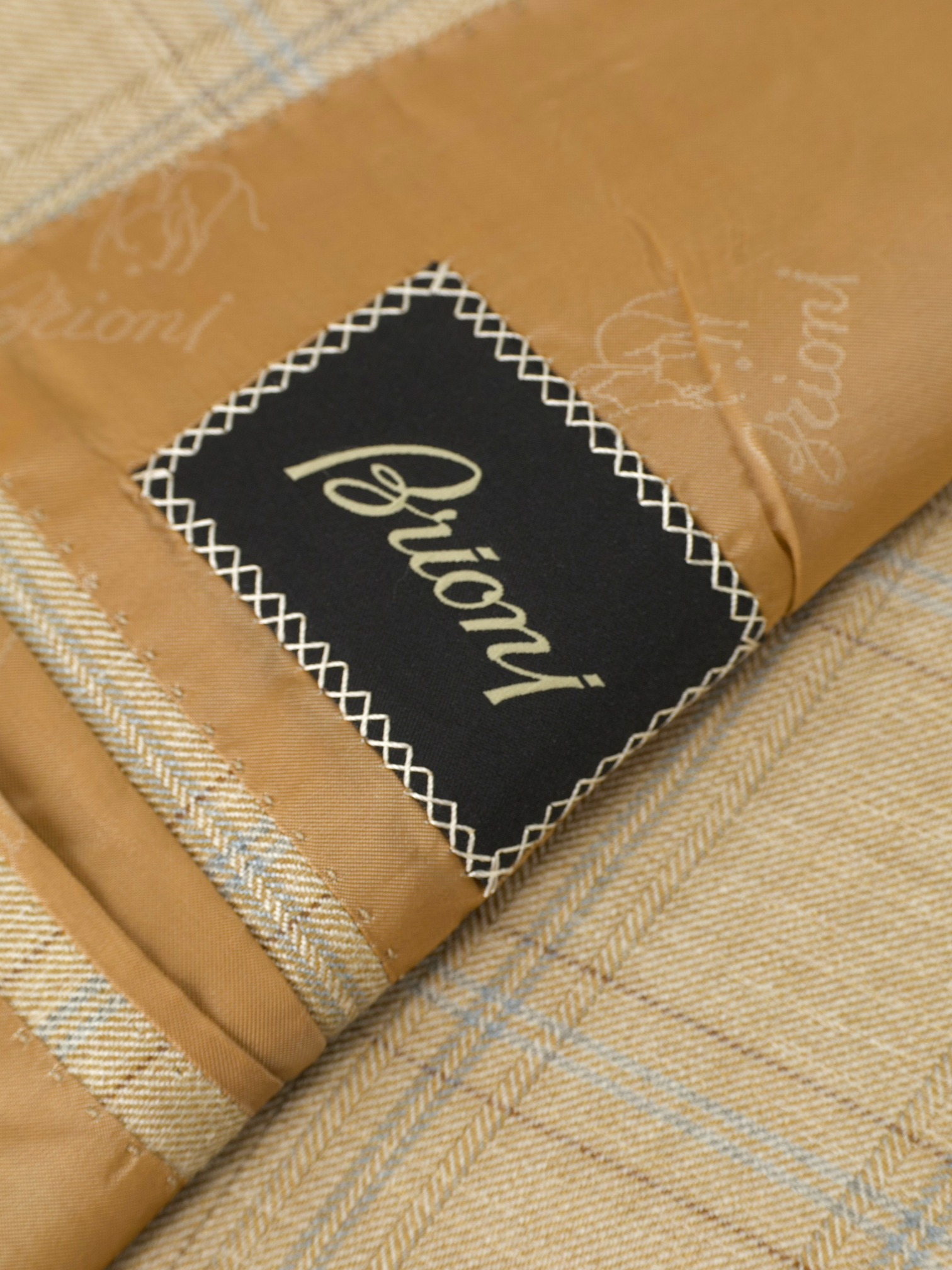 Brioni Beige Cashmere, Silk & Linen Windowpane Senato Jacket