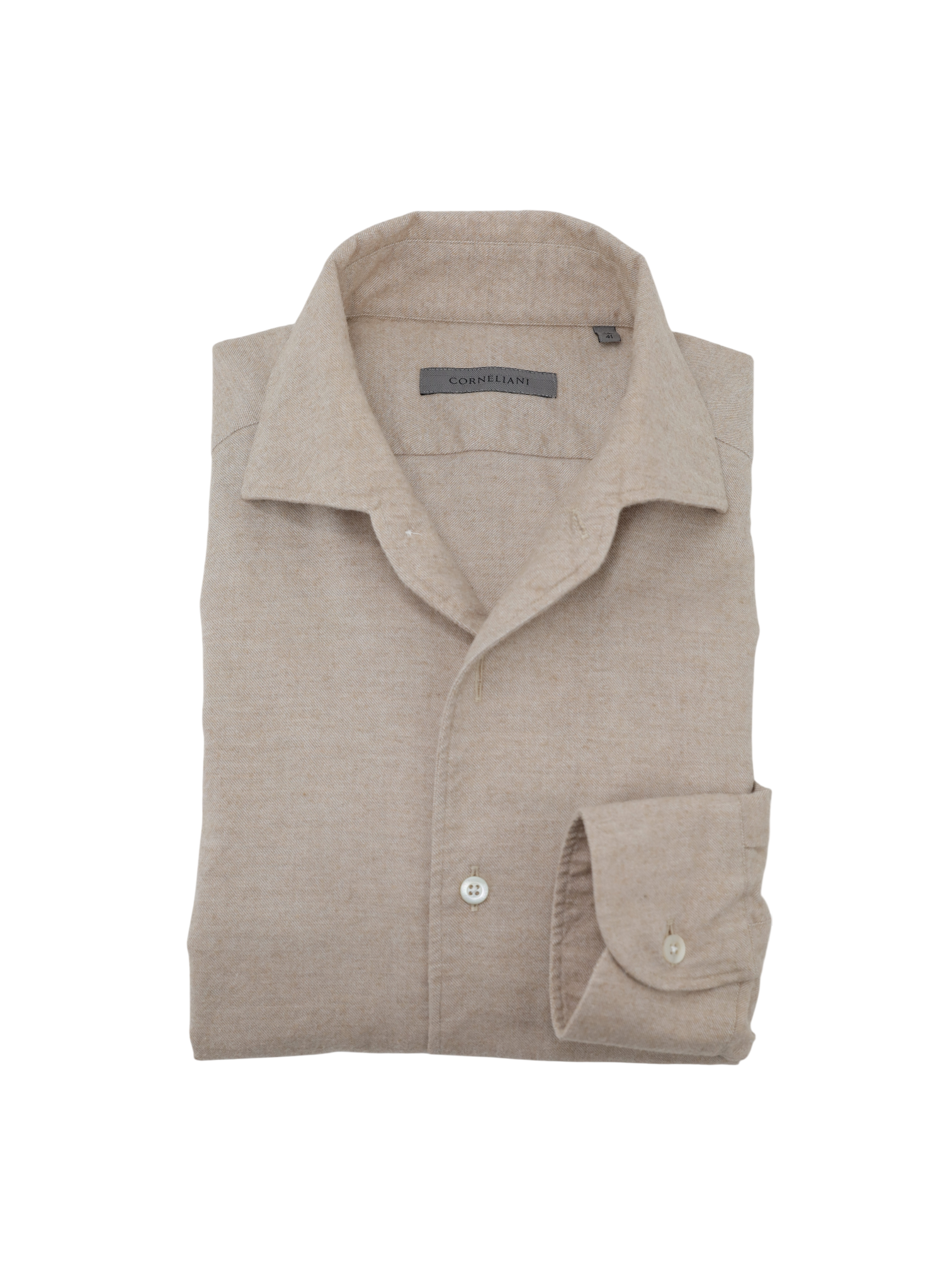 Corneliani Light Brown Cotton & Cashmere Flannel One-Piece Collar Shirt