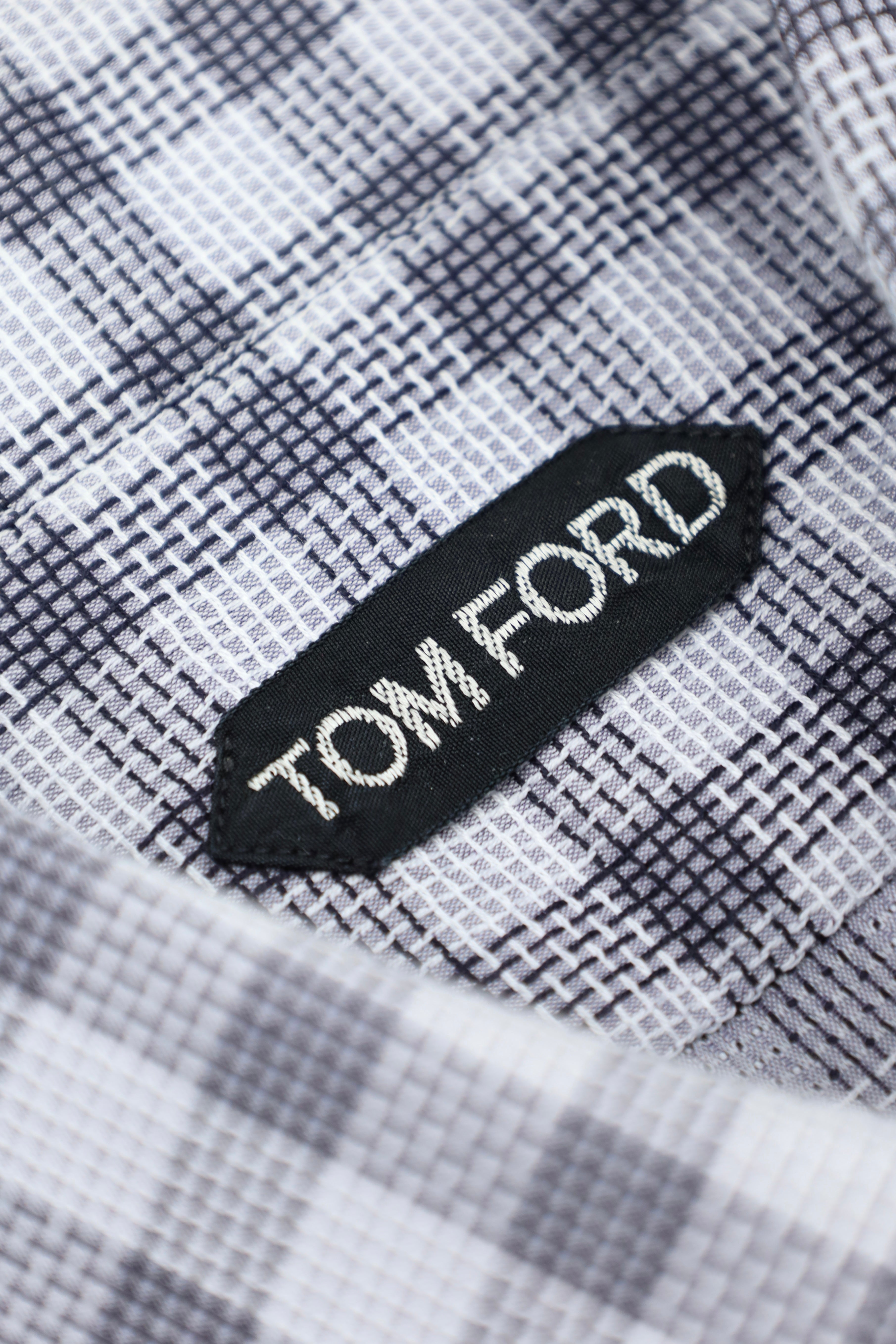 Tom Ford Grey Plain-Weave Check Shirt
