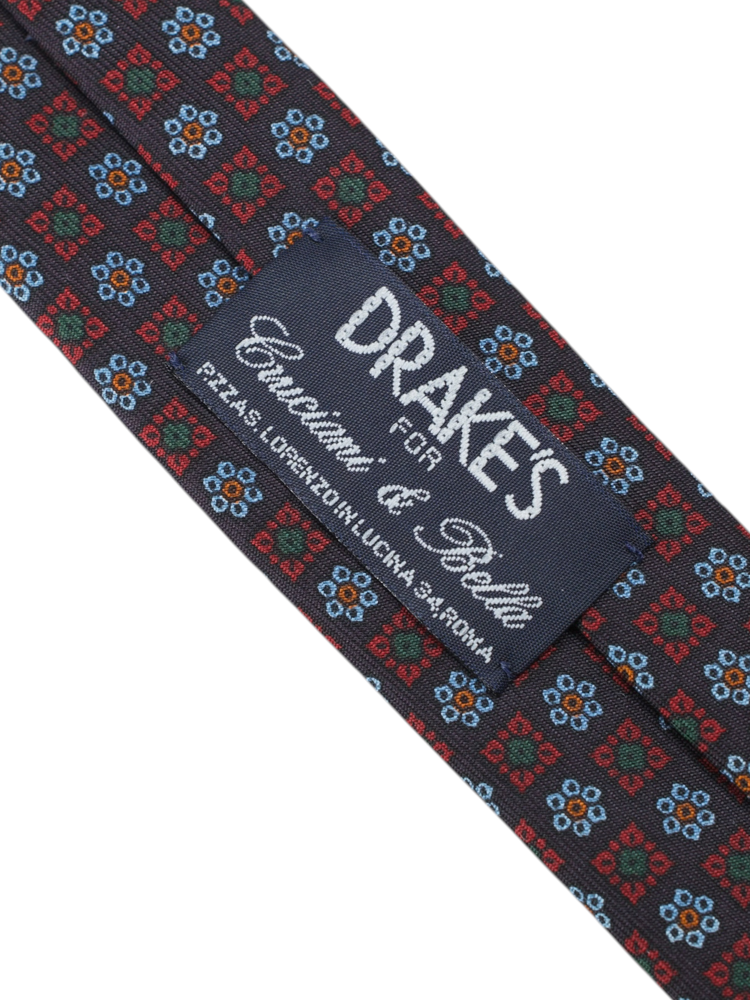Drake's Dark Brown & Red Silk Floral Pattern Tie