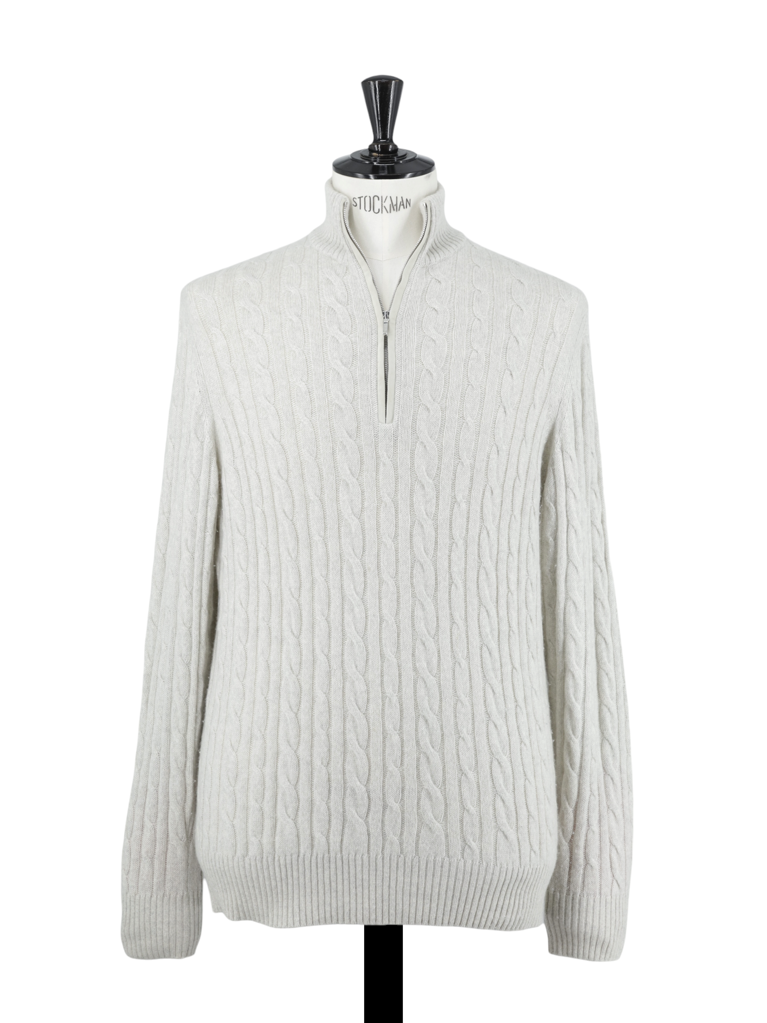 Loro Piana Oatmeal Baby Cashmere Half-Zip Cable-Knit Treccia Jumper