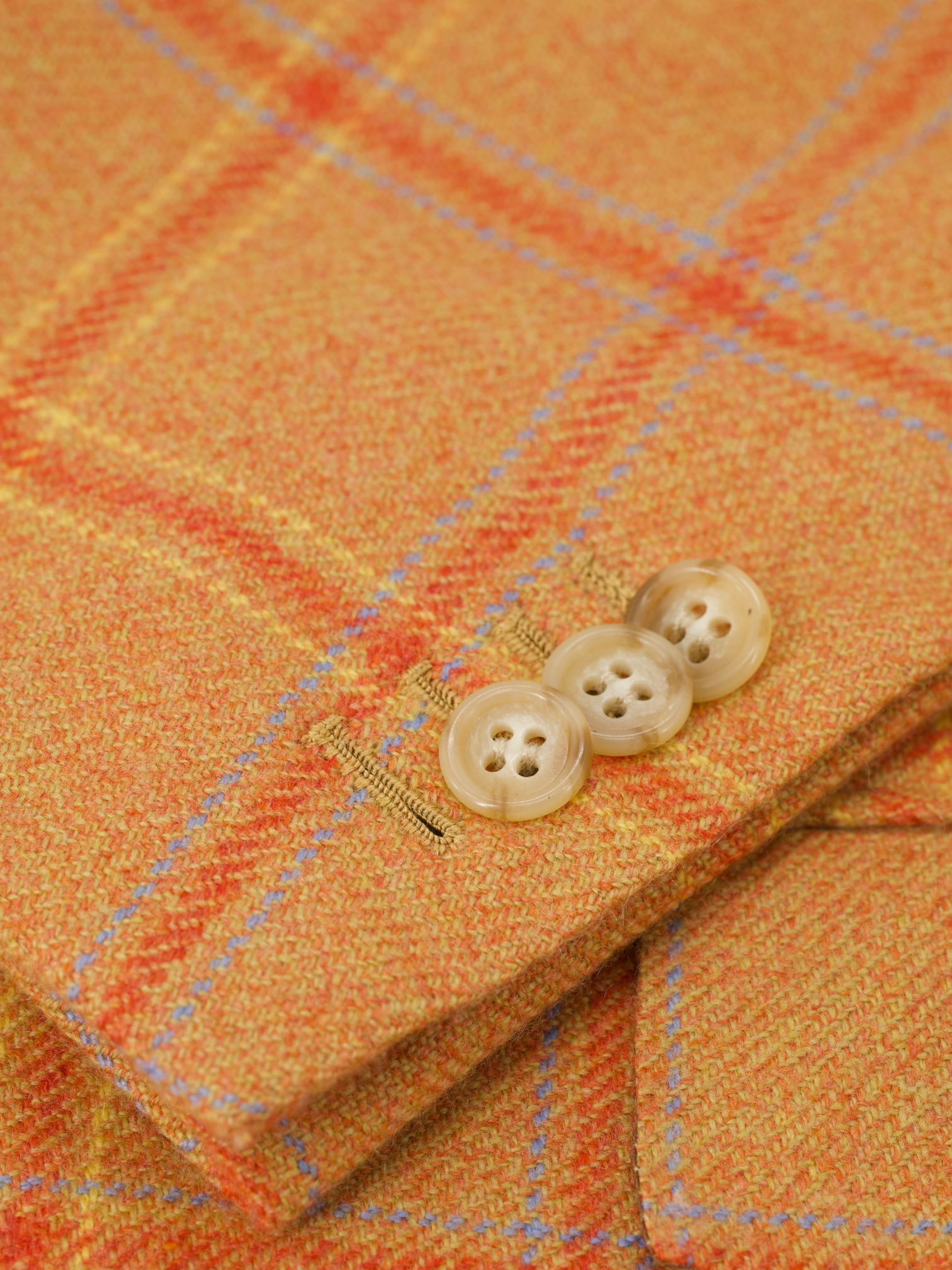 Kiton Sunset Orange & Coral Red Pure Cashmere Windowpane Jacket