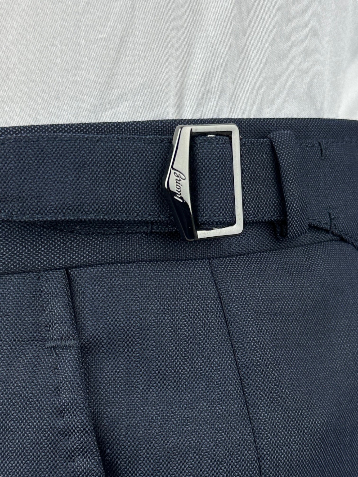 Brioni Blue Micro-Pattern Wool Trousers