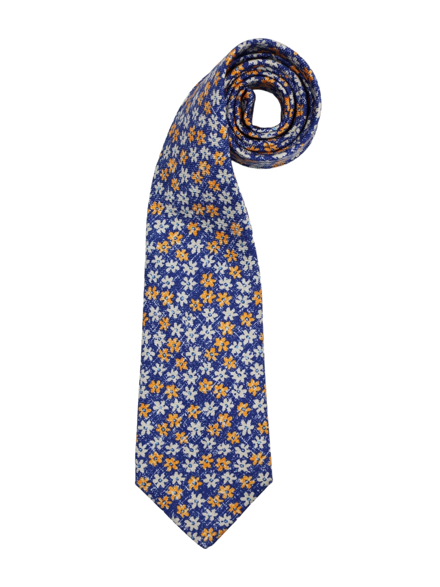 Kiton 5-Fold Blue & Orange Floral Silk Tie