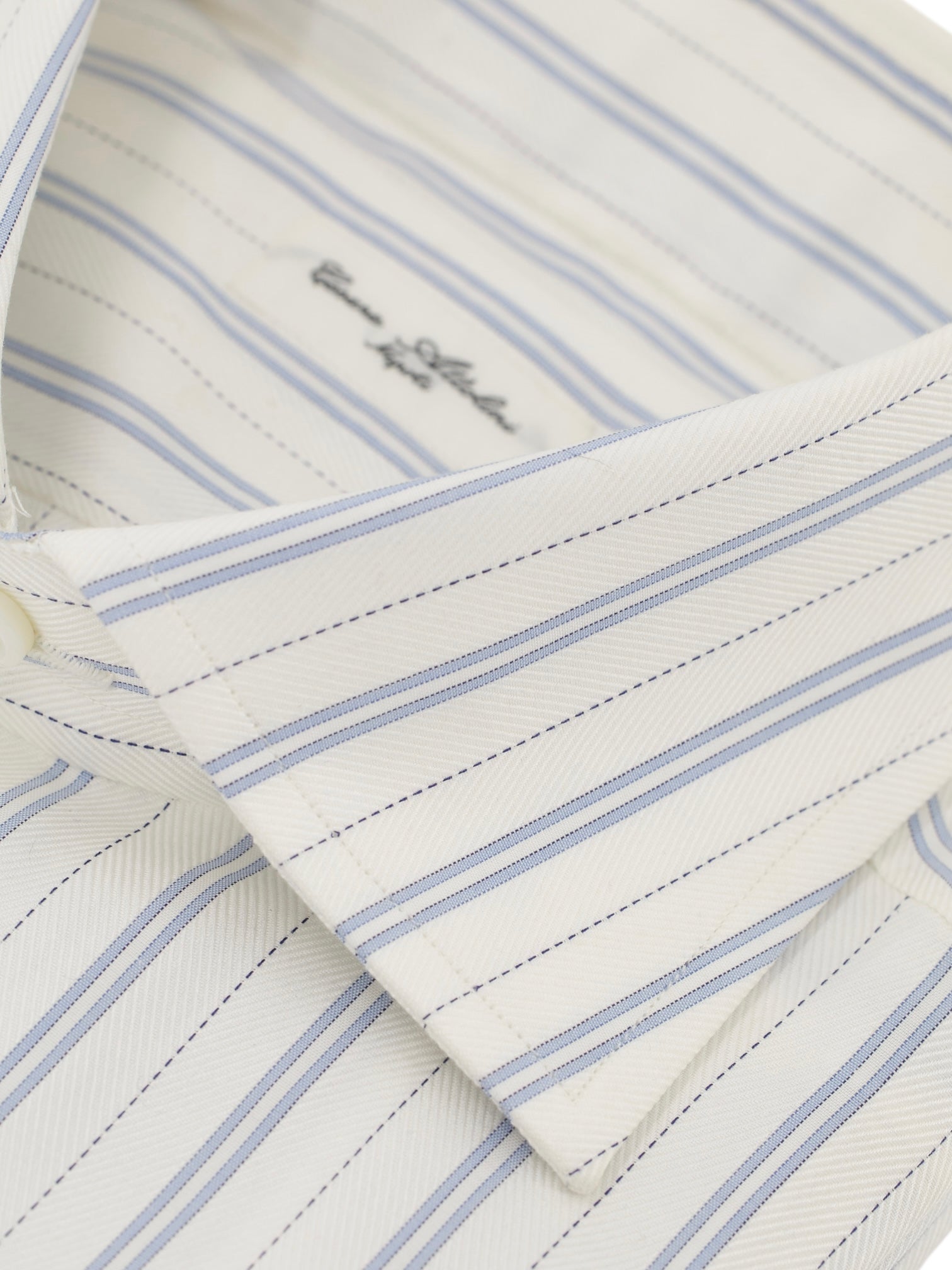 Cesare Attolini White & Blue Vintage Pinstripe Dress Shirt