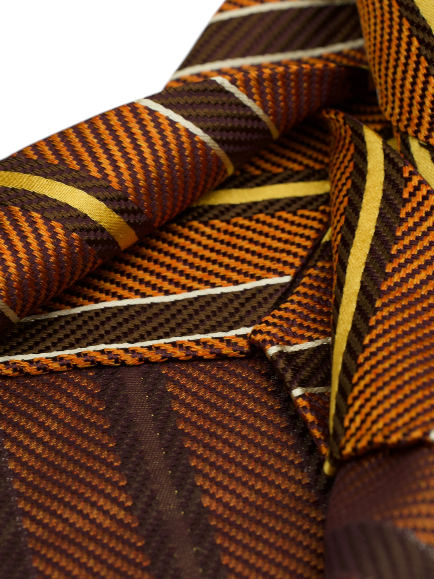 Kiton 5-Fold Burnt Orange & Brown Handrolled Silk Striped Tie