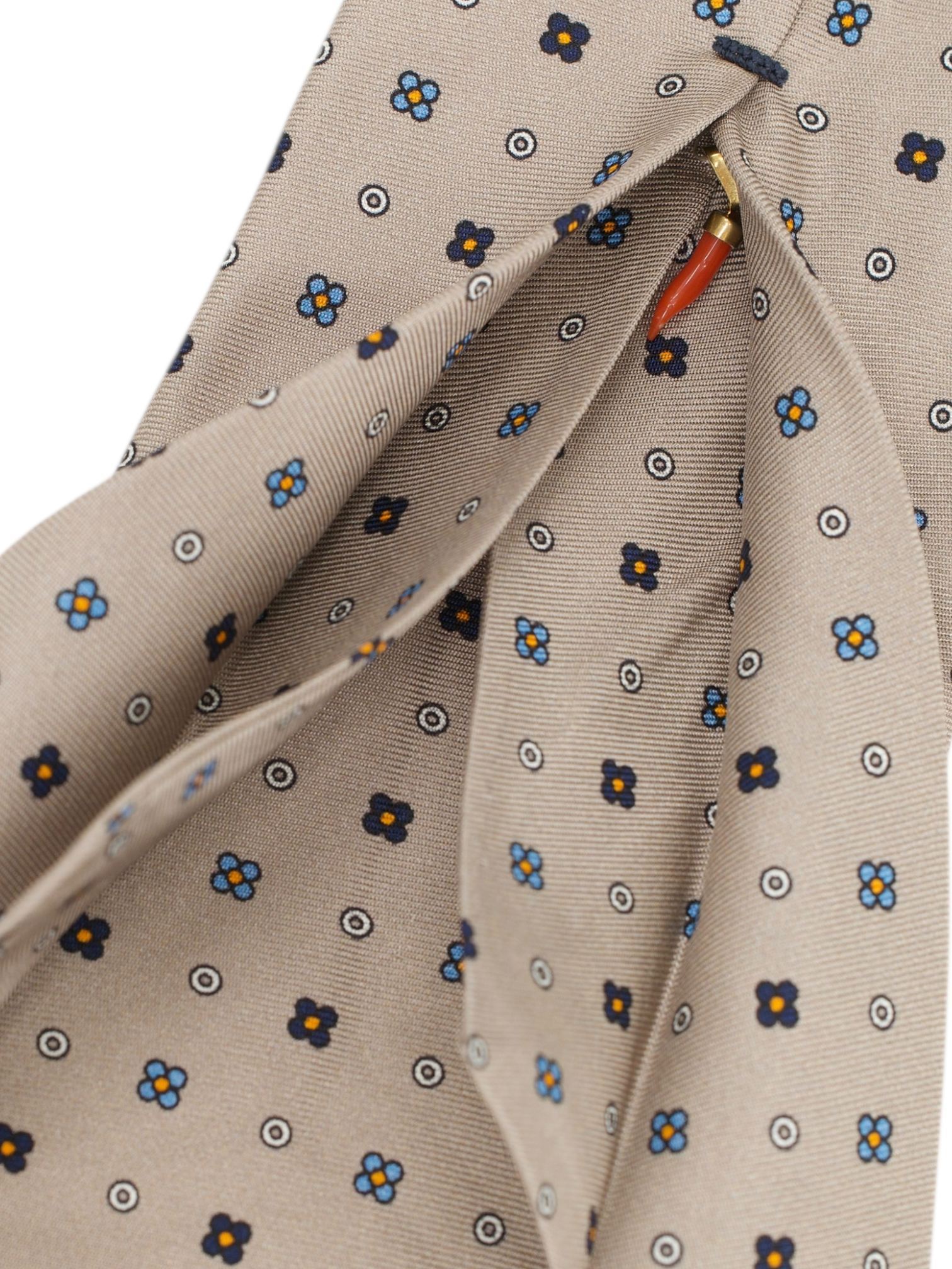 Marzullo 5-Fold Taupe & Light Blue Silk Floral Tie