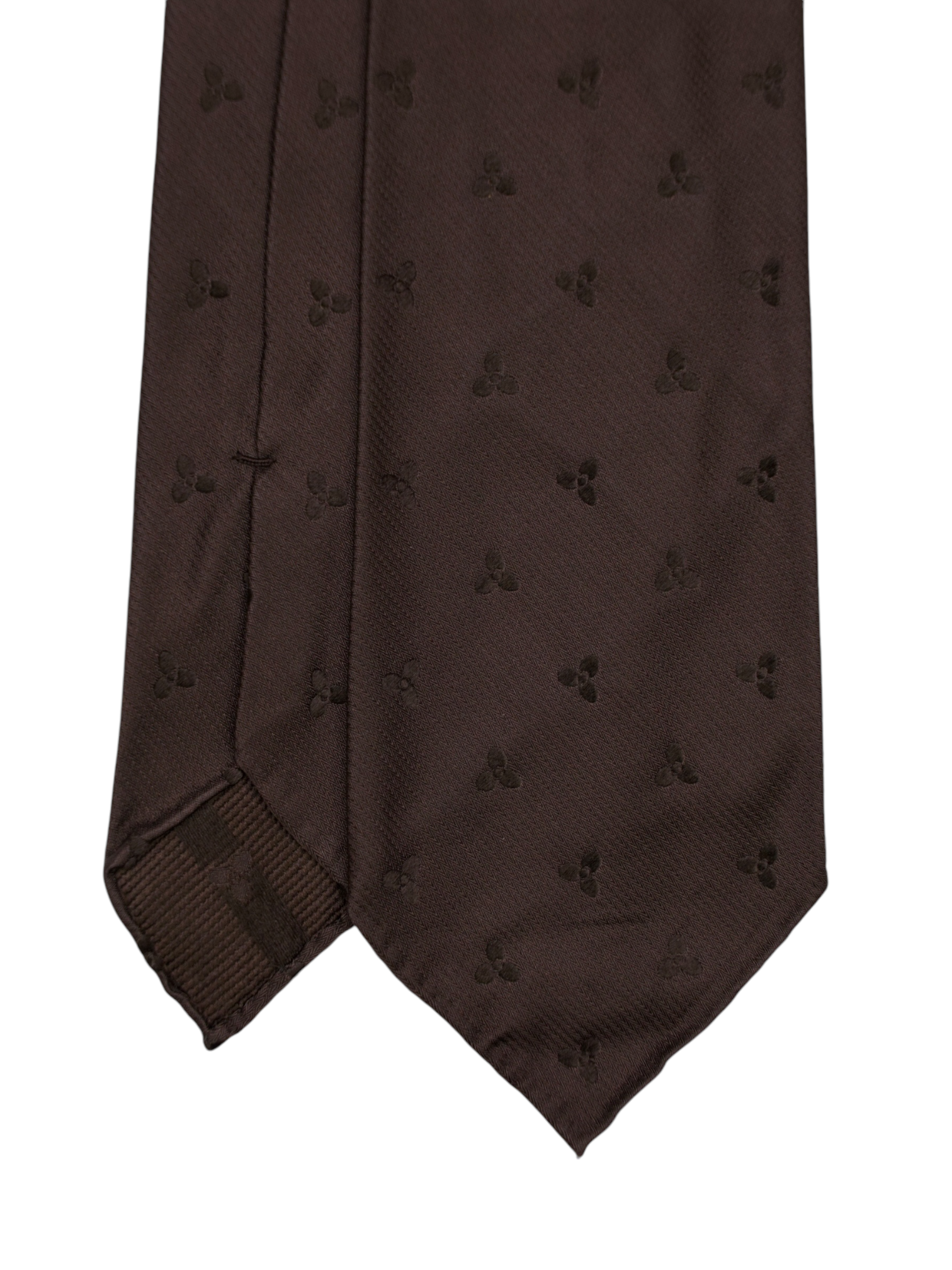 Kiton 5-Fold Chocolate Brown Handrolled Silk Floral Pattern Tie