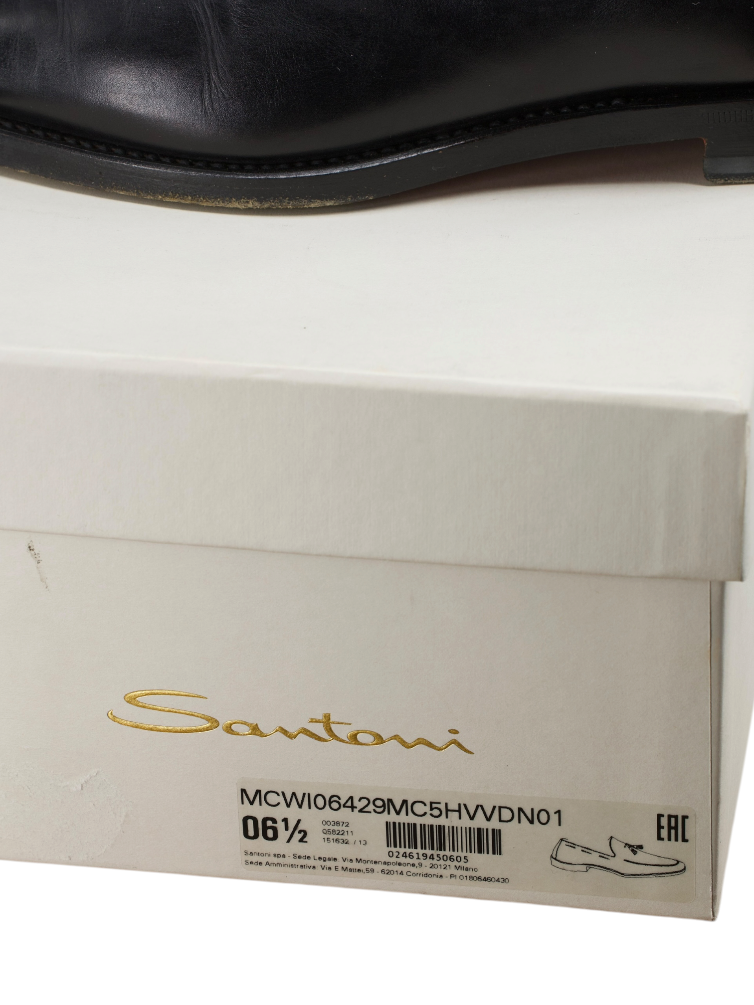 Santoni Black Calfleather Goodyear-Welted Tassel Loafers