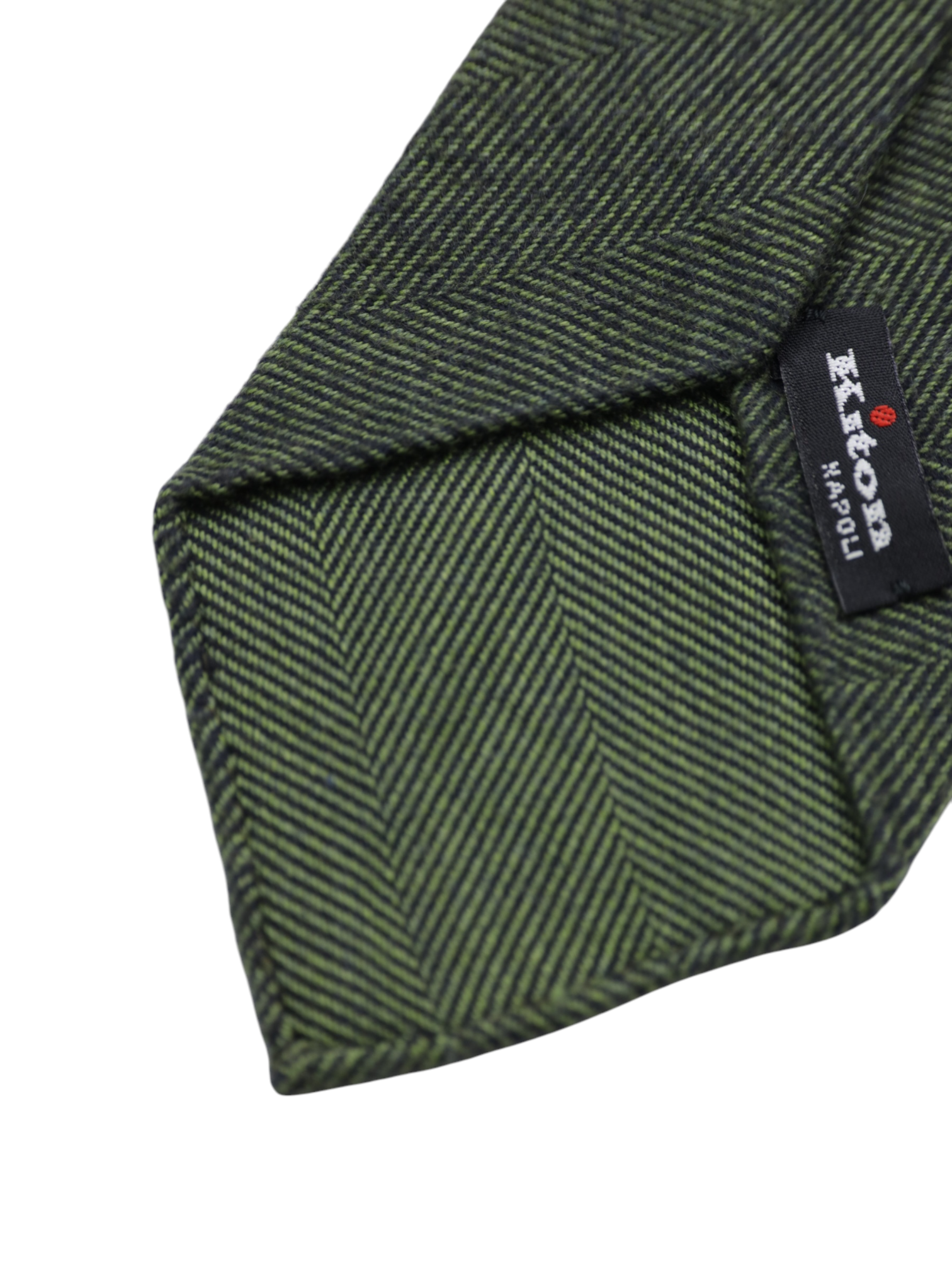 Kiton 5-Fold Olive Green Handrolled Cashmere Herringbone Tie