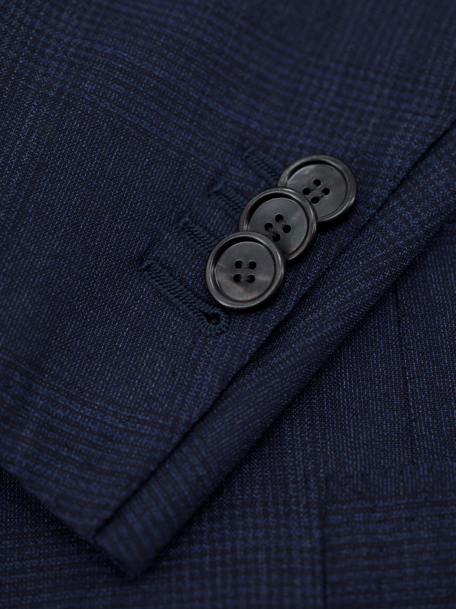 Cesare Attolini Dark Blue Cool-Wool Shadow Check Jacket