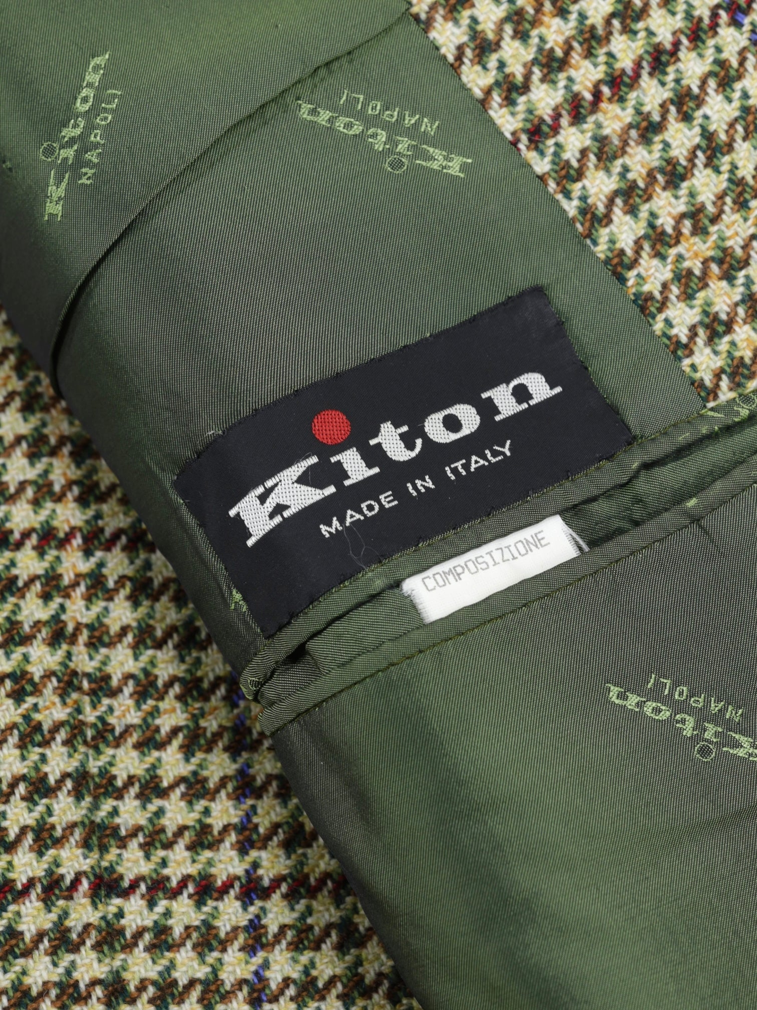 Kiton Light Brown & Green Vintage Pure-Cashmere Houndstooth Jacket