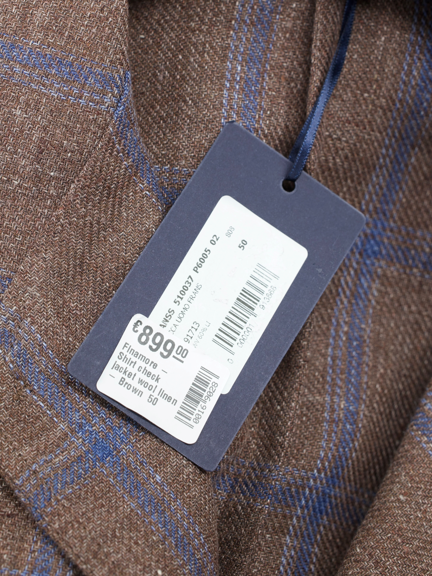 Finamore Brown & Blue Wool & Linen Checkered Shirt Jacket