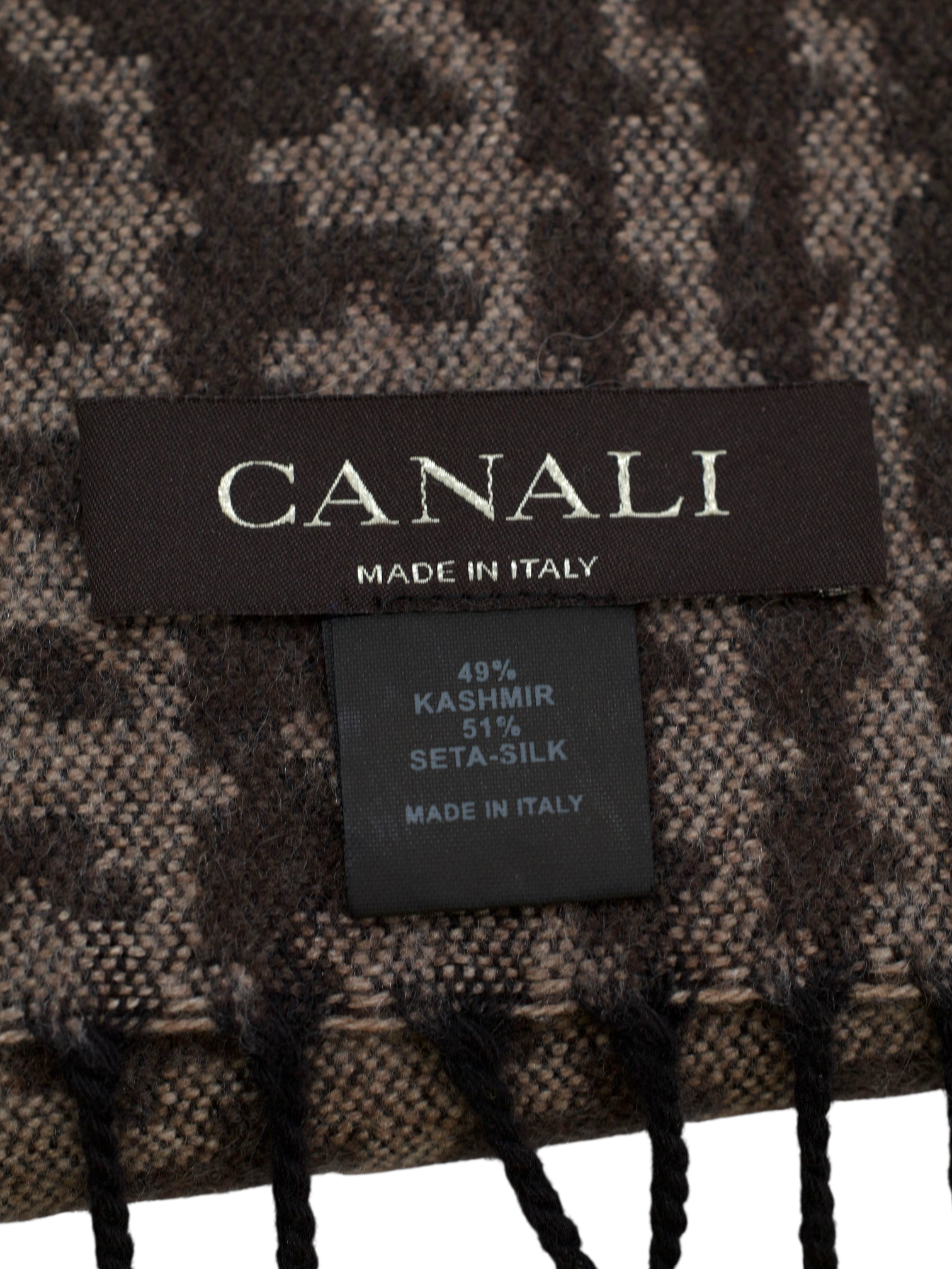 Canali Brown Cashmere & Silk Prince of Wales Scarf
