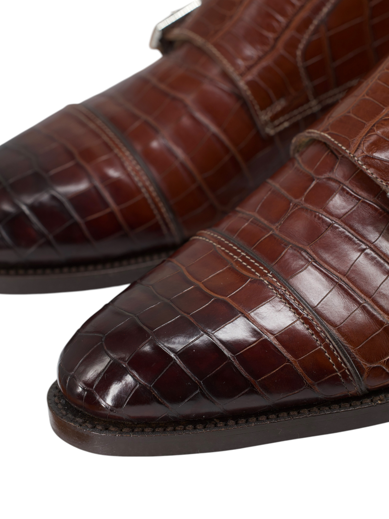 Santoni Castagne Brown Mississippi-Alligator Double Monk + Belt