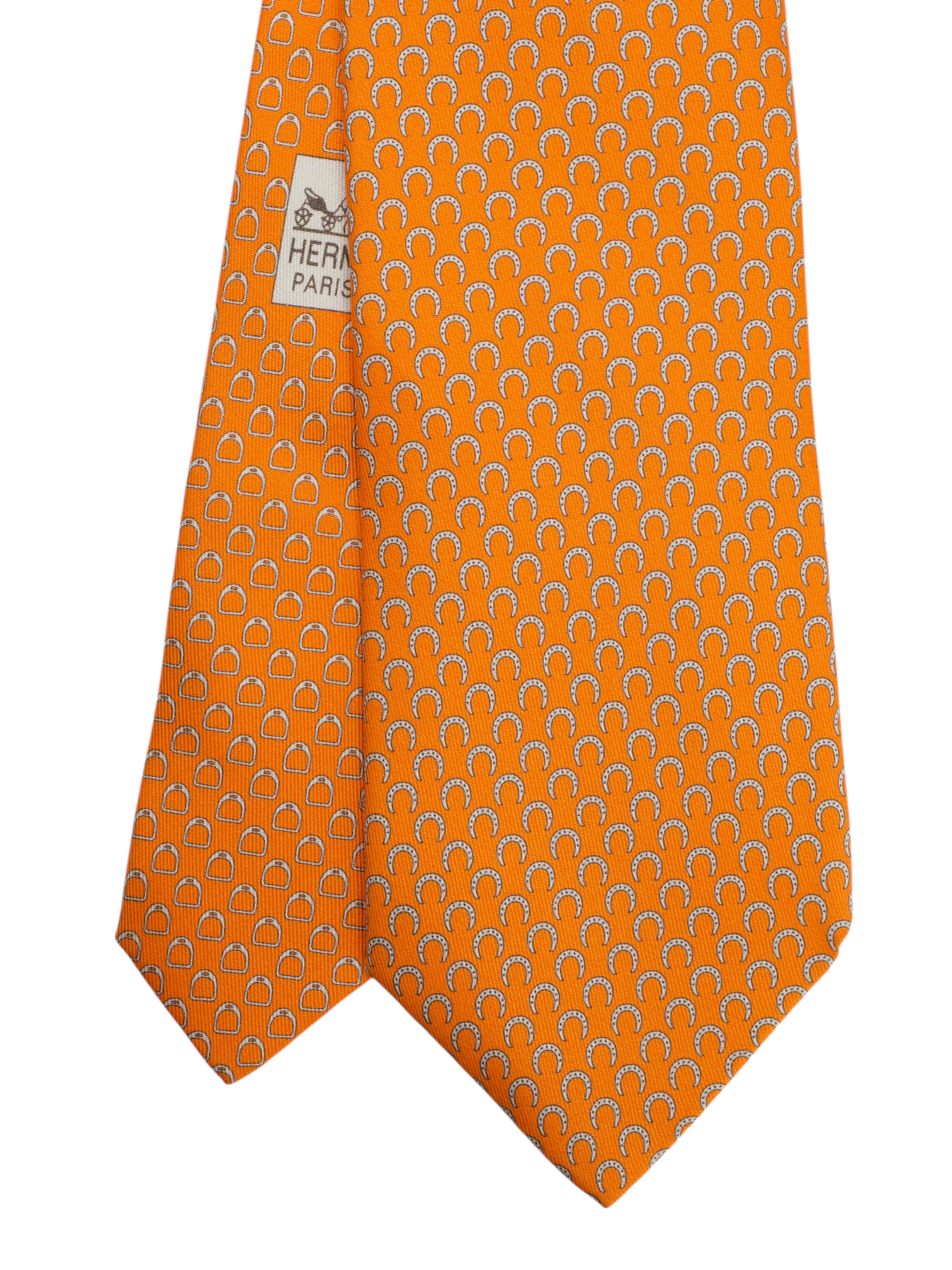 Hermès Orange Silk Equestrian Hoof Pattern Tie