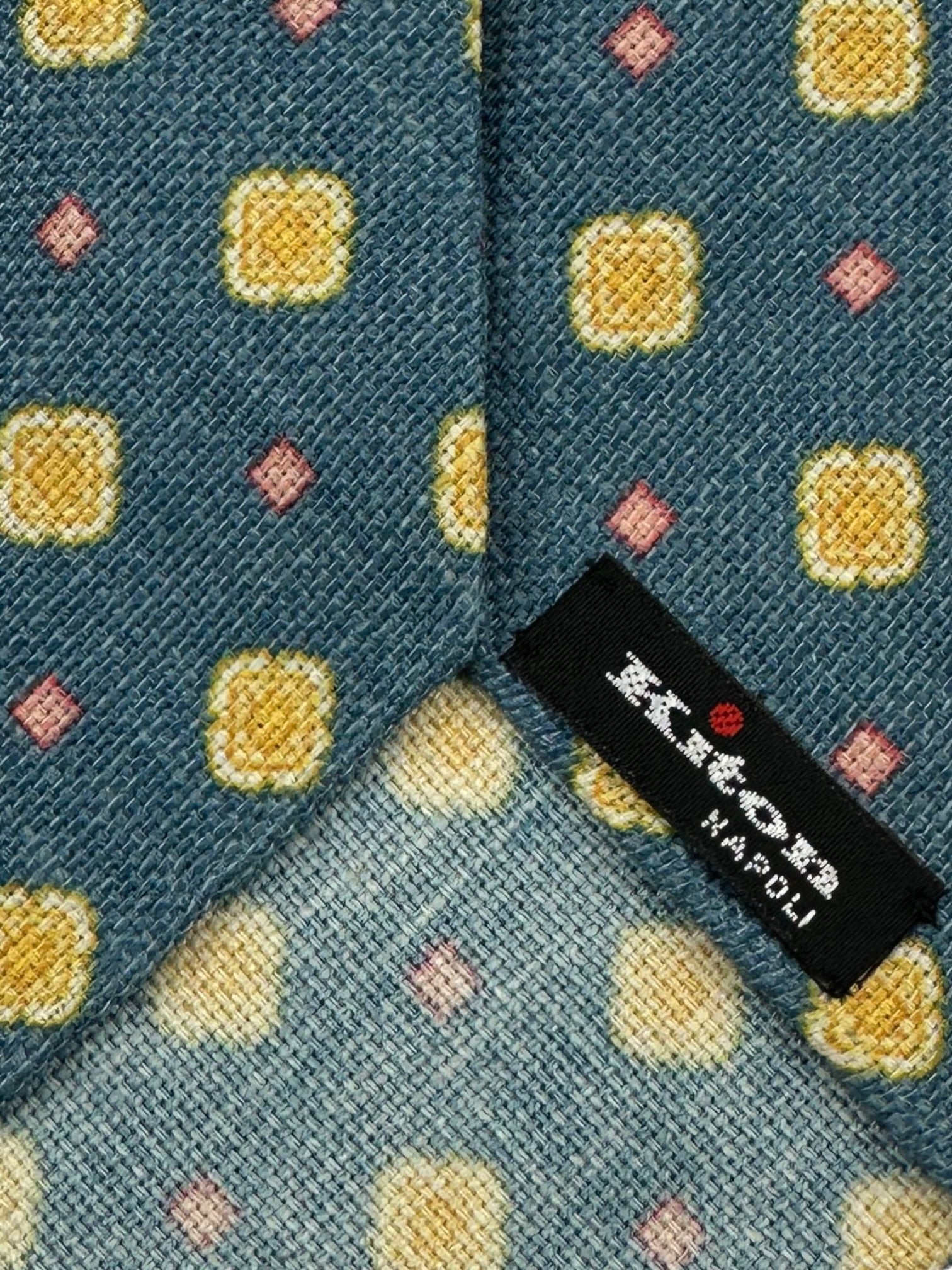 Kiton 5-Fold Turquoise Floral Untipped Linen, Silk and Cashmere Tie