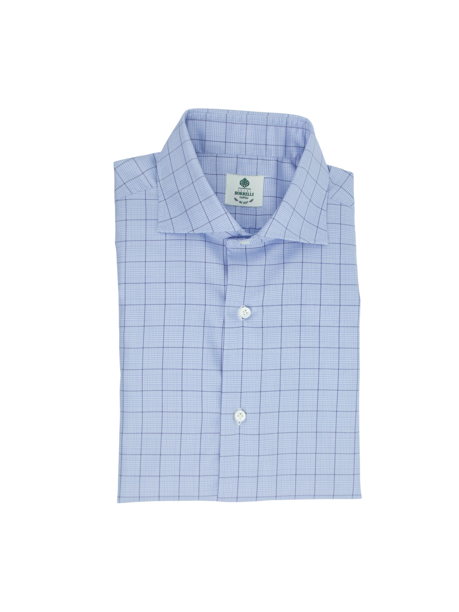 Luigi Borrelli Blue Heavyweight Cotton Prince of Wales Shirt