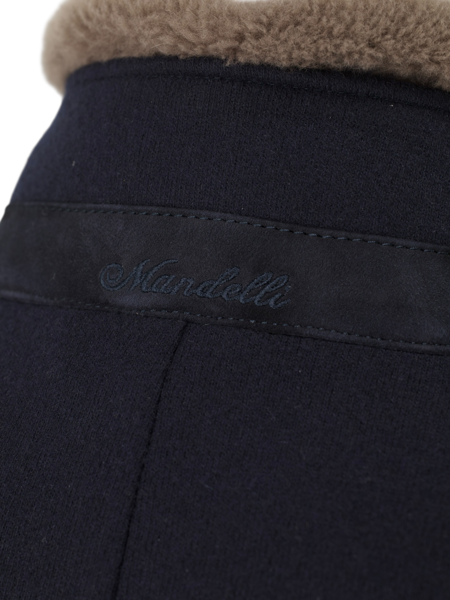 Mandelli Navy Double-Faced Stretch Cashmere & Castorino Fur Collar Overcoat